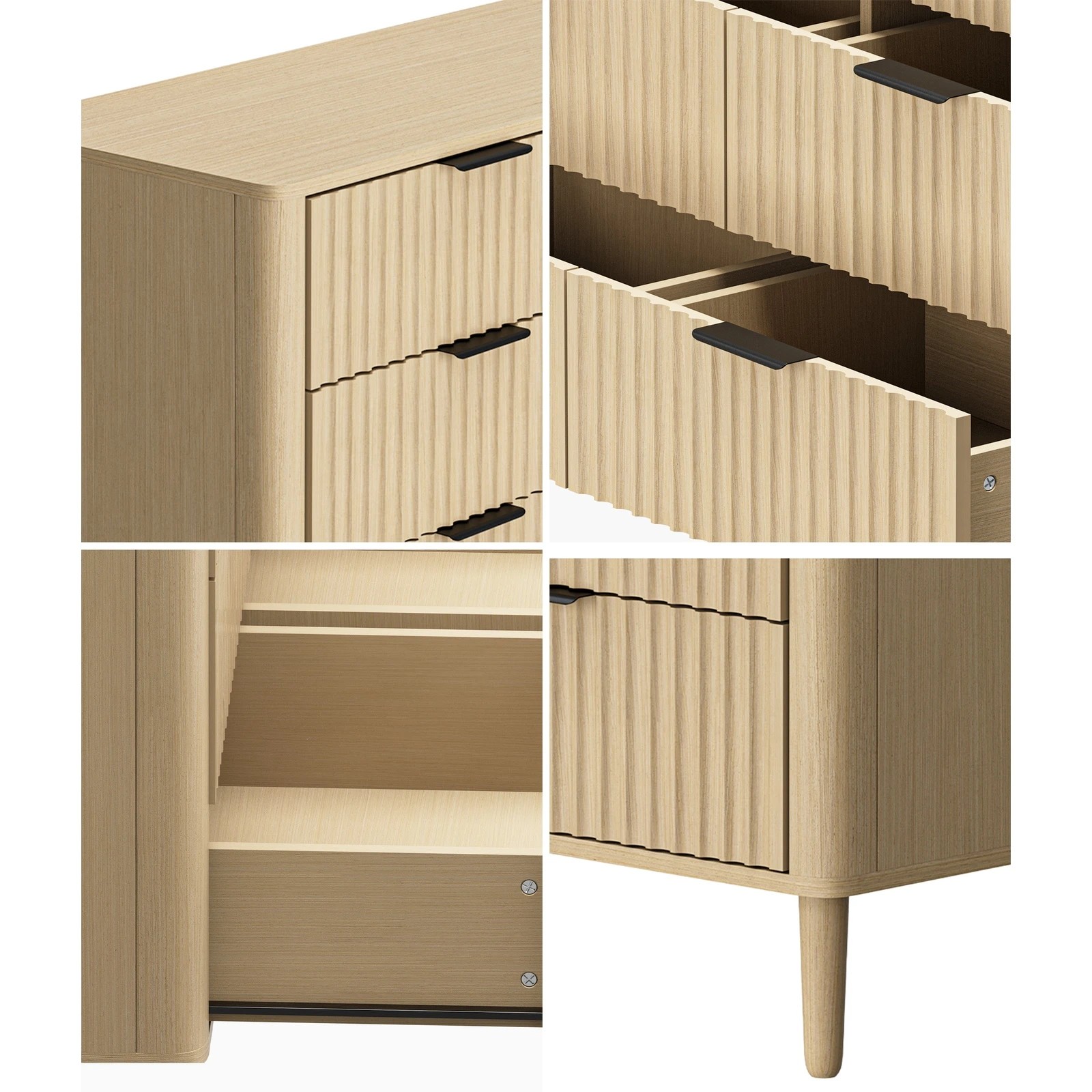 4 Oikiture 6 Chest Of Drawers Storage Cabinet Dressers Lowboy Stripe
 - Natural, 4 of 9