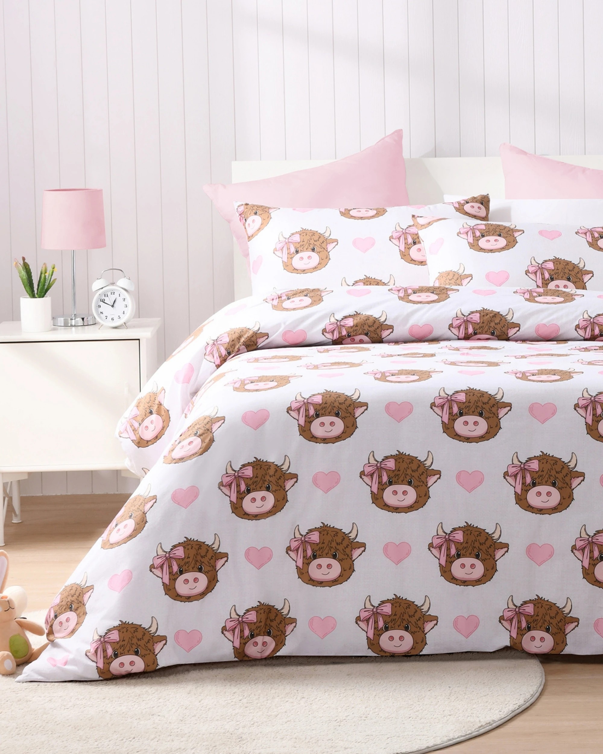 2 Jack & Ava Holly the Highland Cow Kids Cotton Percale Reversible Quilt Cover Set - Double Bed - Pink, 2 of 10
