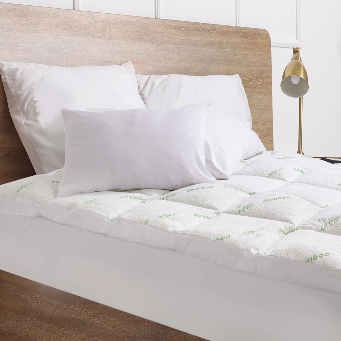 2 Royal Comfort 1000GSM Luxury Bamboo Covered Mattress Topper Ball Fibre Gusset Double - White, 2 of 7