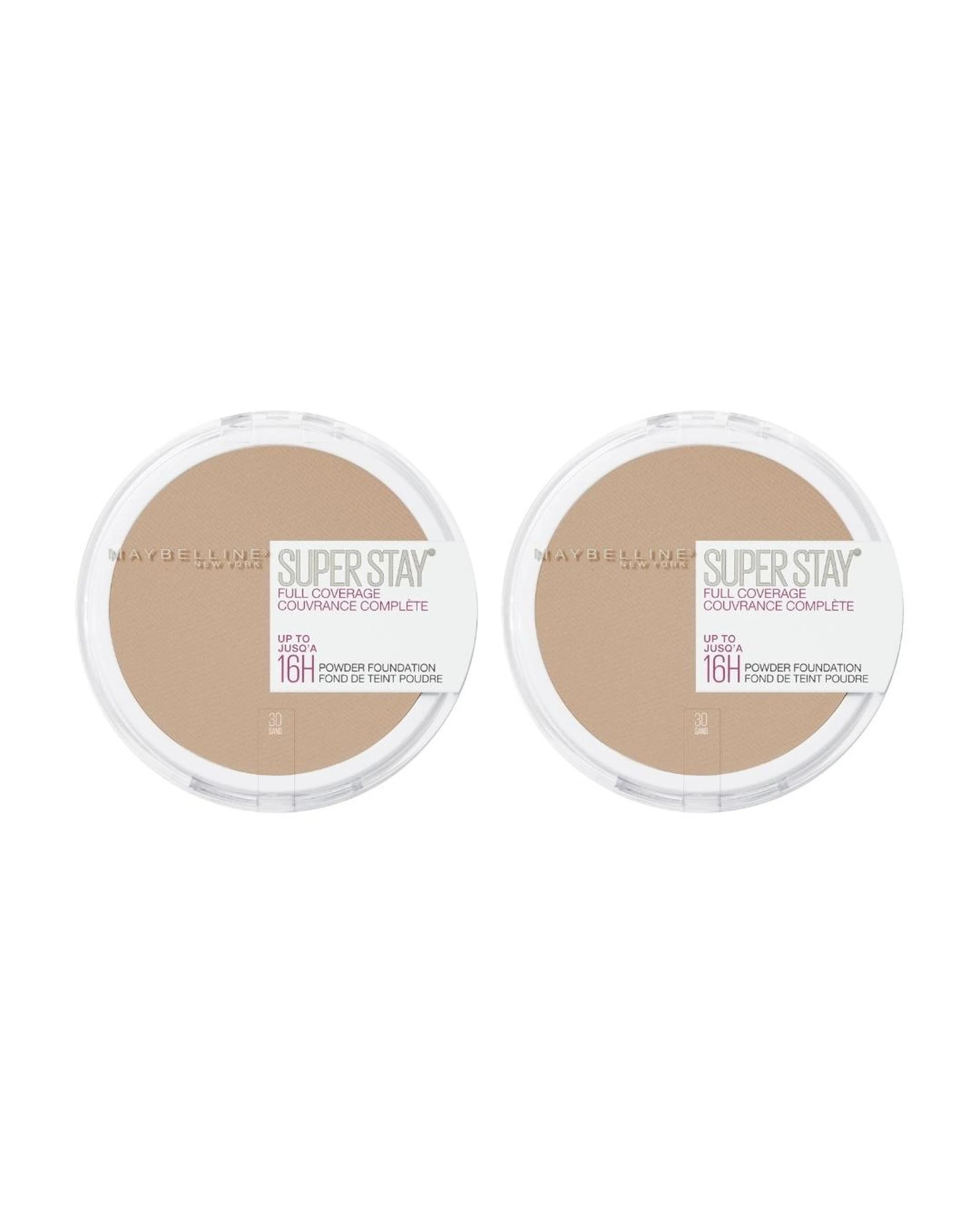 1 2 x Maybelline SuperStay 16HR Full Coverage Powder Foundation 9g - 30 Sand - Beige, 1 of 2