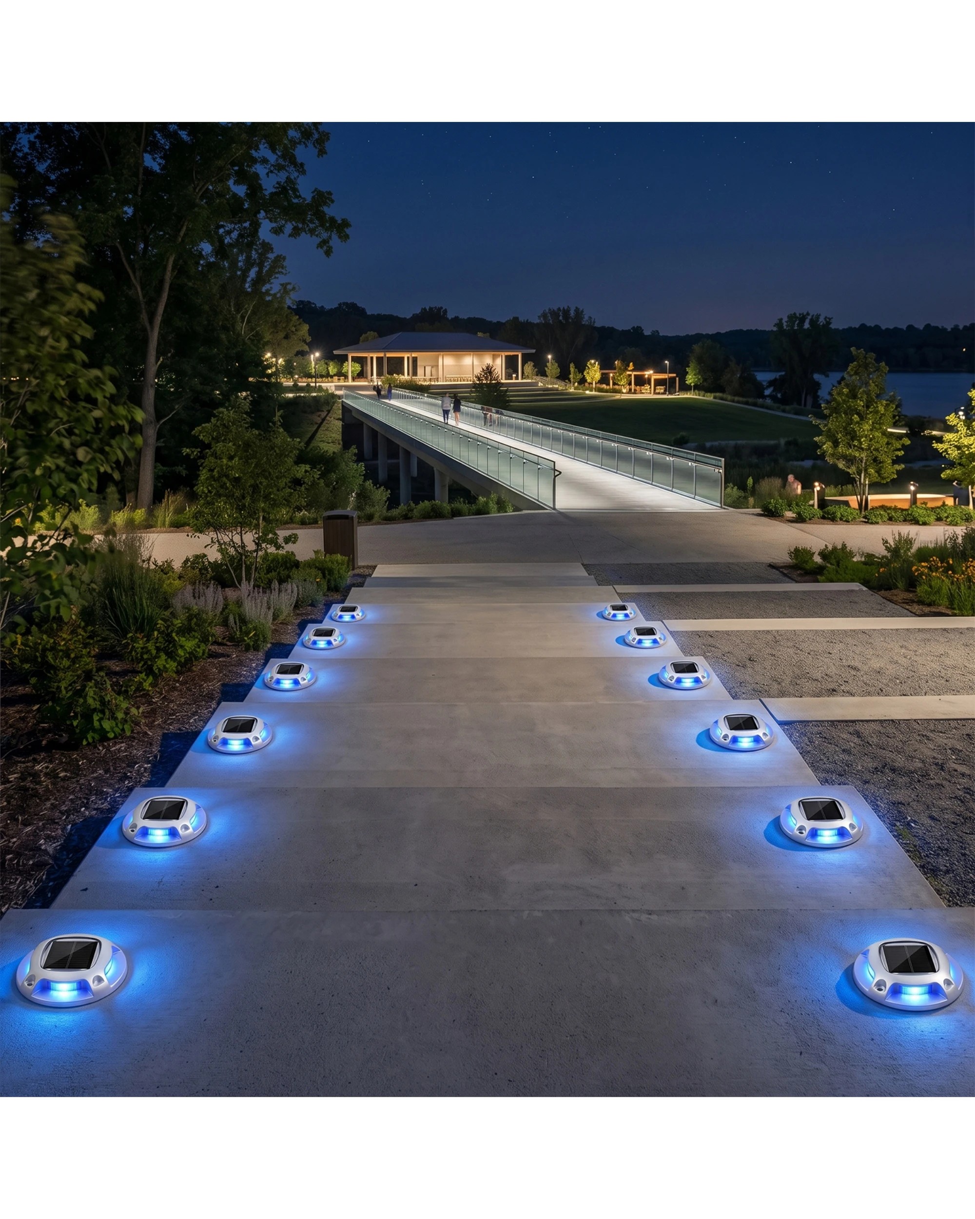 2 Advwin Solar Deck Lights 12 Pack, 2 Color in 1 Driveway Lights 8 LEDs P68, Outdoor Dock Lights Up to 16H - Silver, 2 of 8