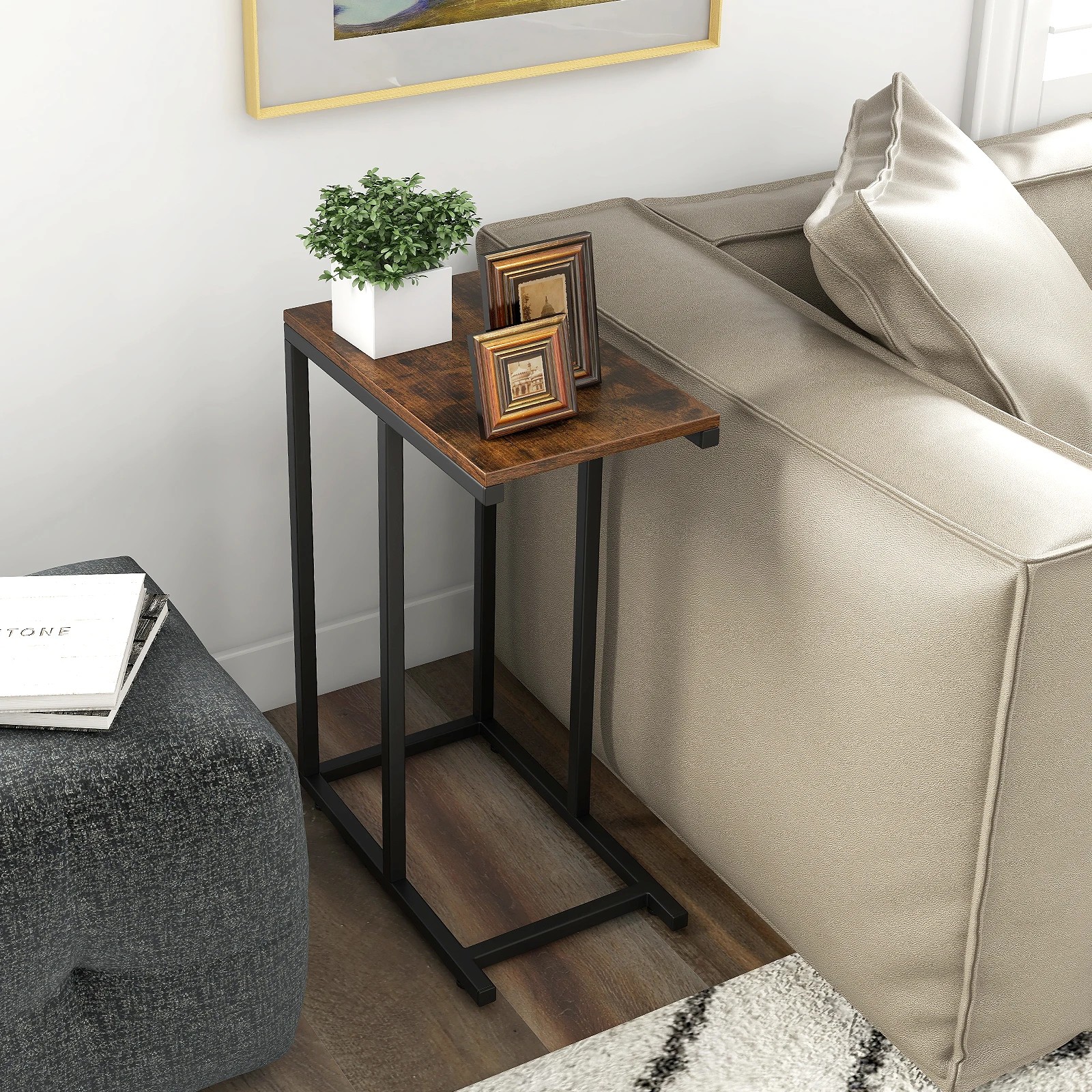 2 Costway 64cm High C-Shaped End Table Side Table Bedside Table Metal Frame Living Room, 2 of 3
