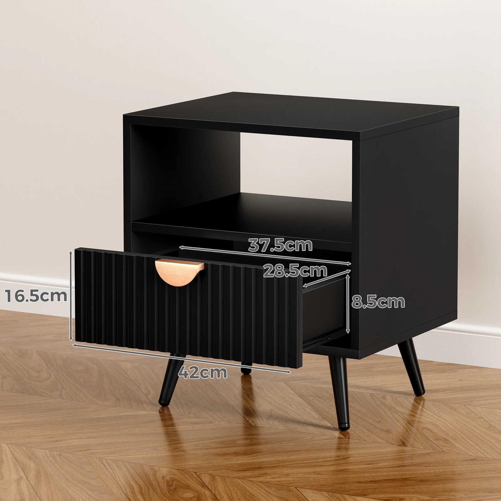 5 Alfordson 2x Bedside Table 1 Drawer Side Storage Shelf Nightstand - Black, 5 of 10