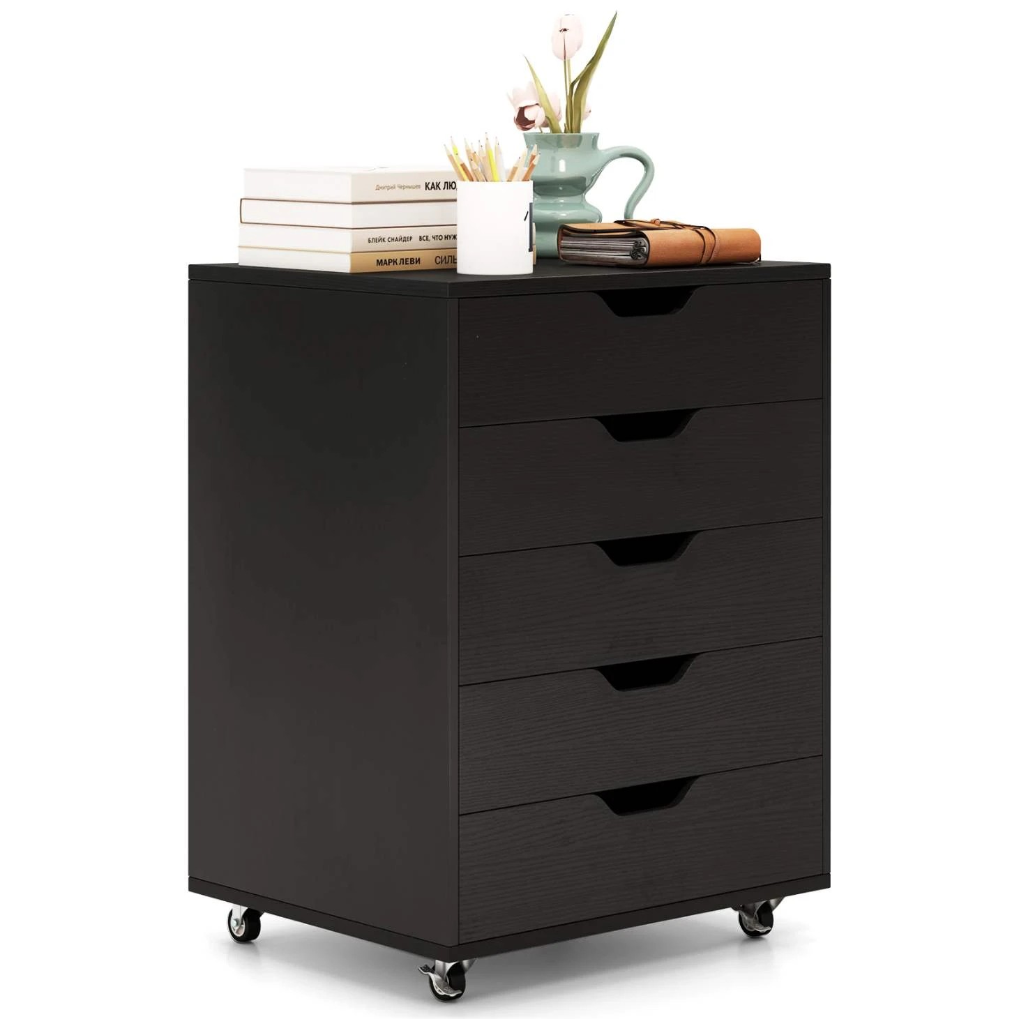 3 Costway 5 Drawer Mobile File Cabinet Rolling Storage Drawer Chest - Black, 3 of 3
