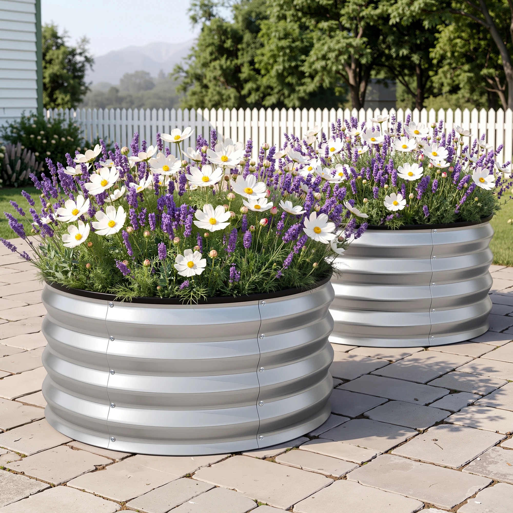 10 Green Fingers Fingers Round Raised Garden Bed 2 Pack Galvanised Planter Box Rust Resistant - Silver, 10 of 10
