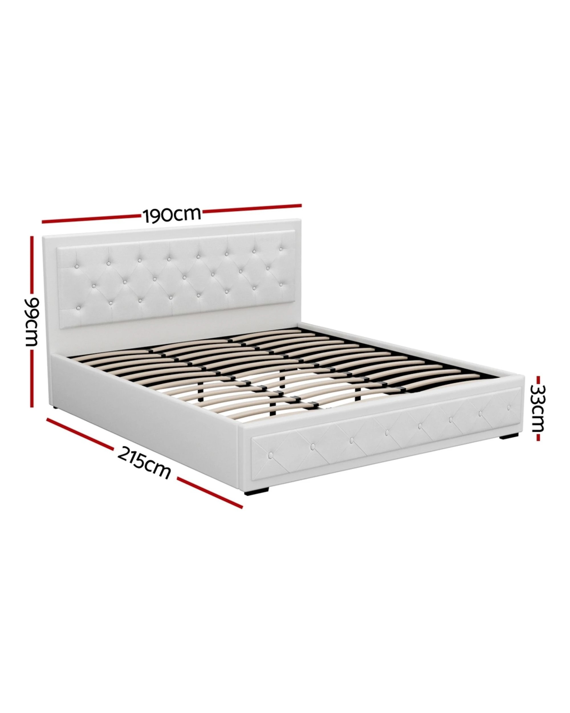 2 Artiss Bed Frame King Size Gas Lift  TIYO - White, 2 of 8