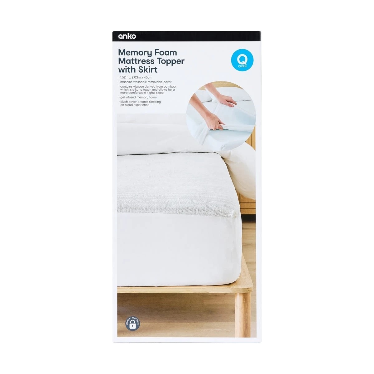 1 Memory Foam Mattress Topper with Skirt - Queen Bed, White and Grey, 1 of 10
