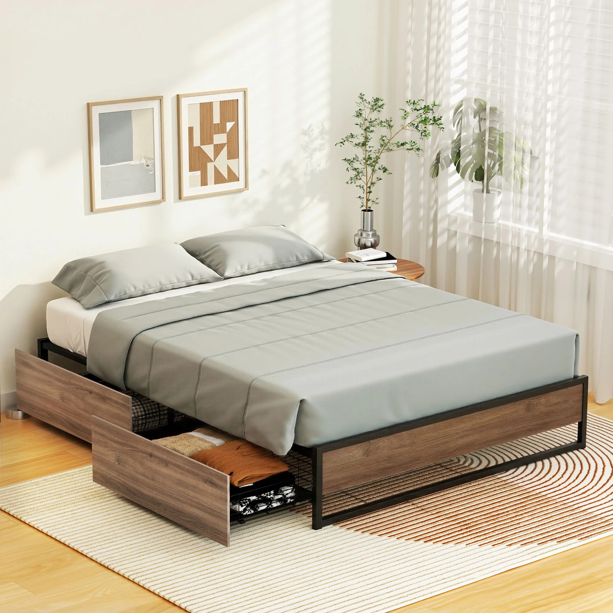 4 Artiss Bed Frame Metal Frame Double Size Bed Base 2 Drawers - Multi, 4 of 4