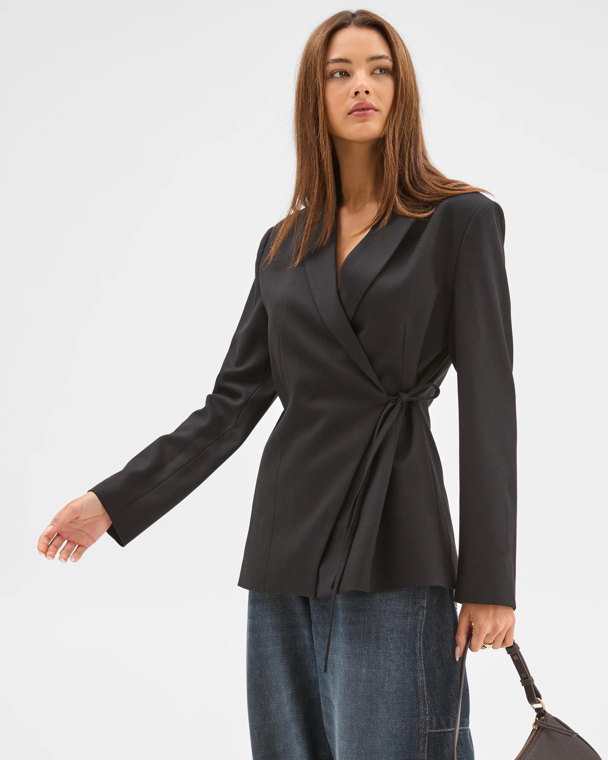 4 Lily Loves Wrap Tie Detail Blazer BLACK, 4 of 7