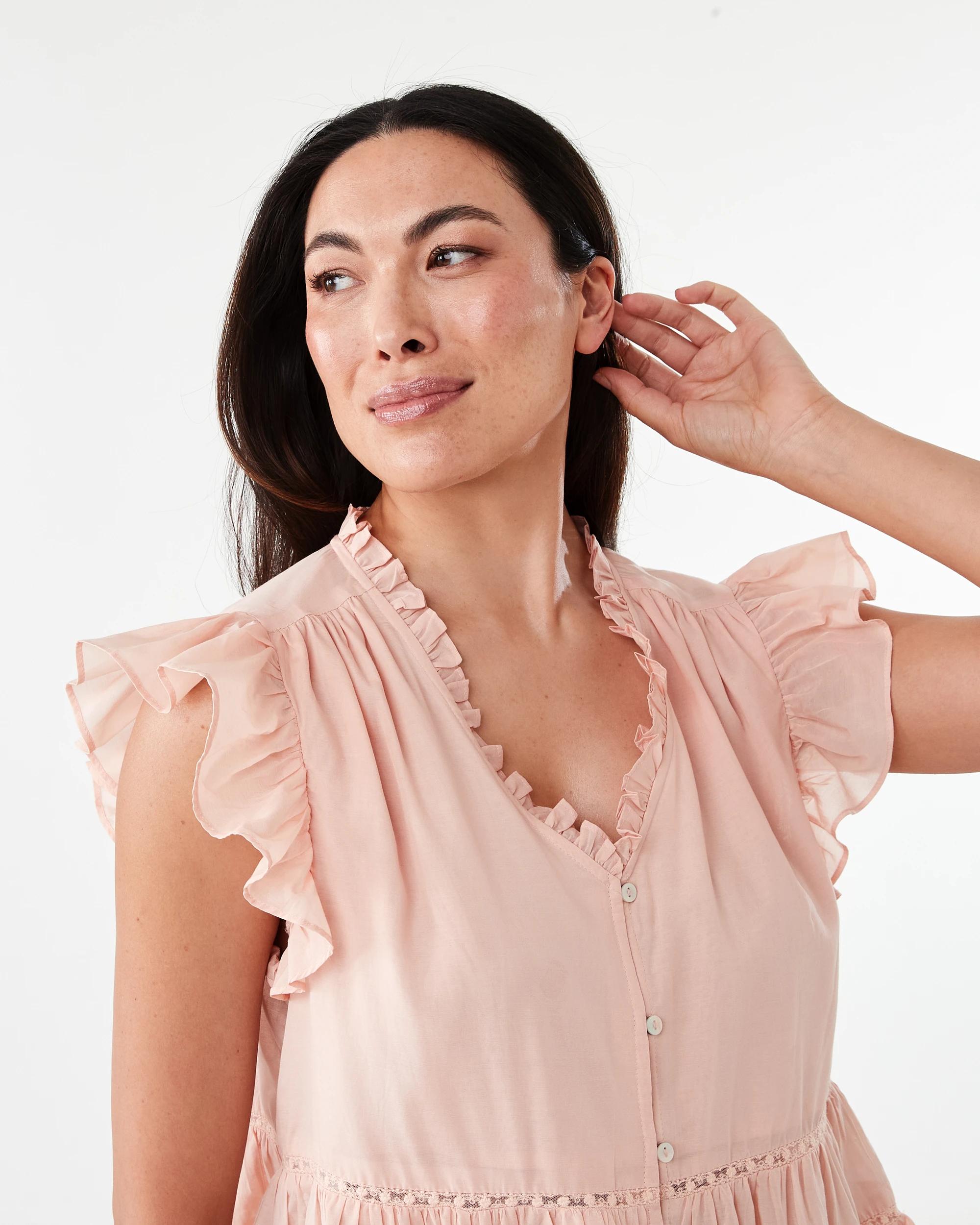 4 Short Sleeve Lace Trim Flutter Top Pale Blush, 4 of 7