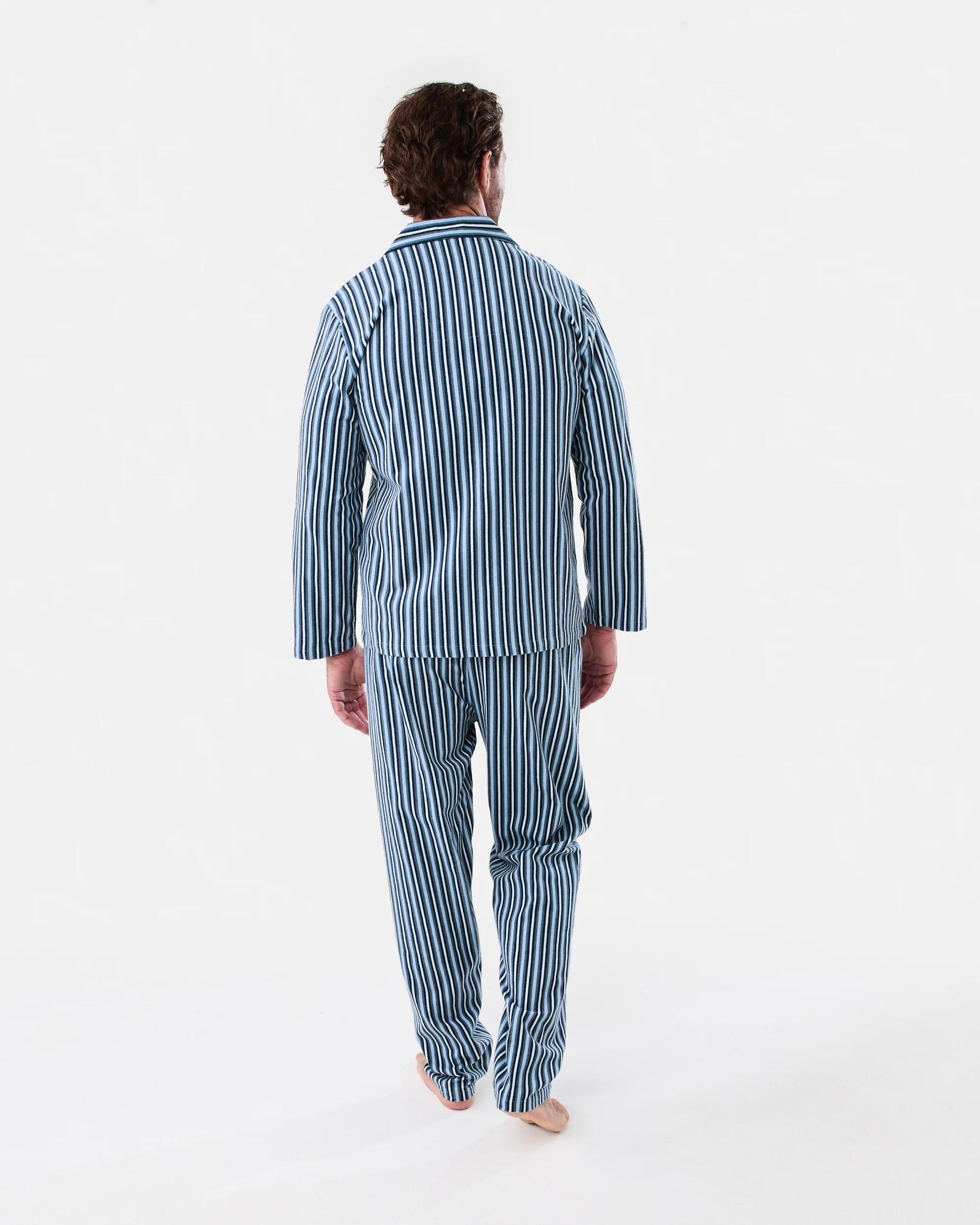 3 Print Flannel Pyjama Set Blu Stripe, 3 of 8