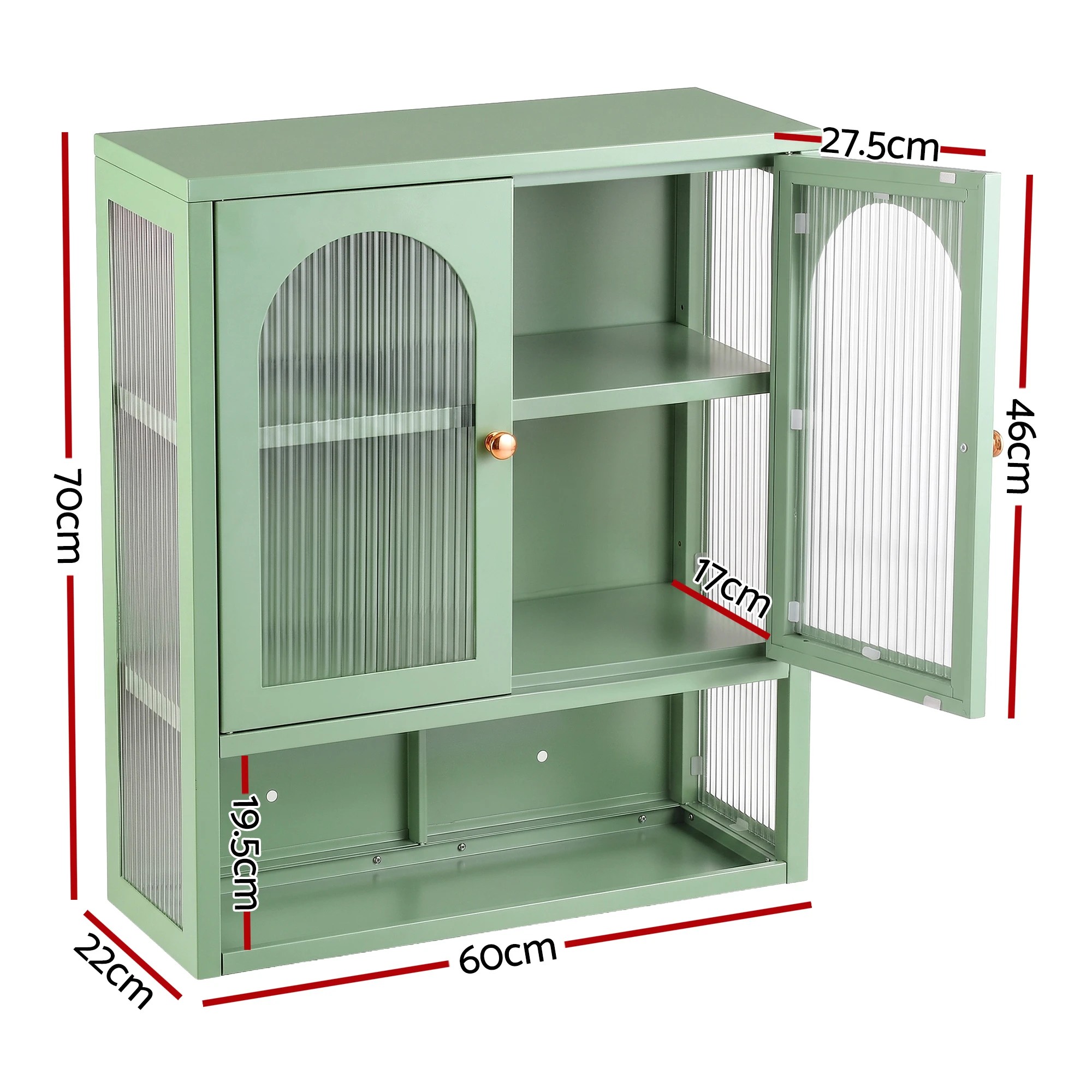 3 Artiss Buffet Cabinet Sideboards X2 Wall Mounted Fluted - Green, 3 of 10