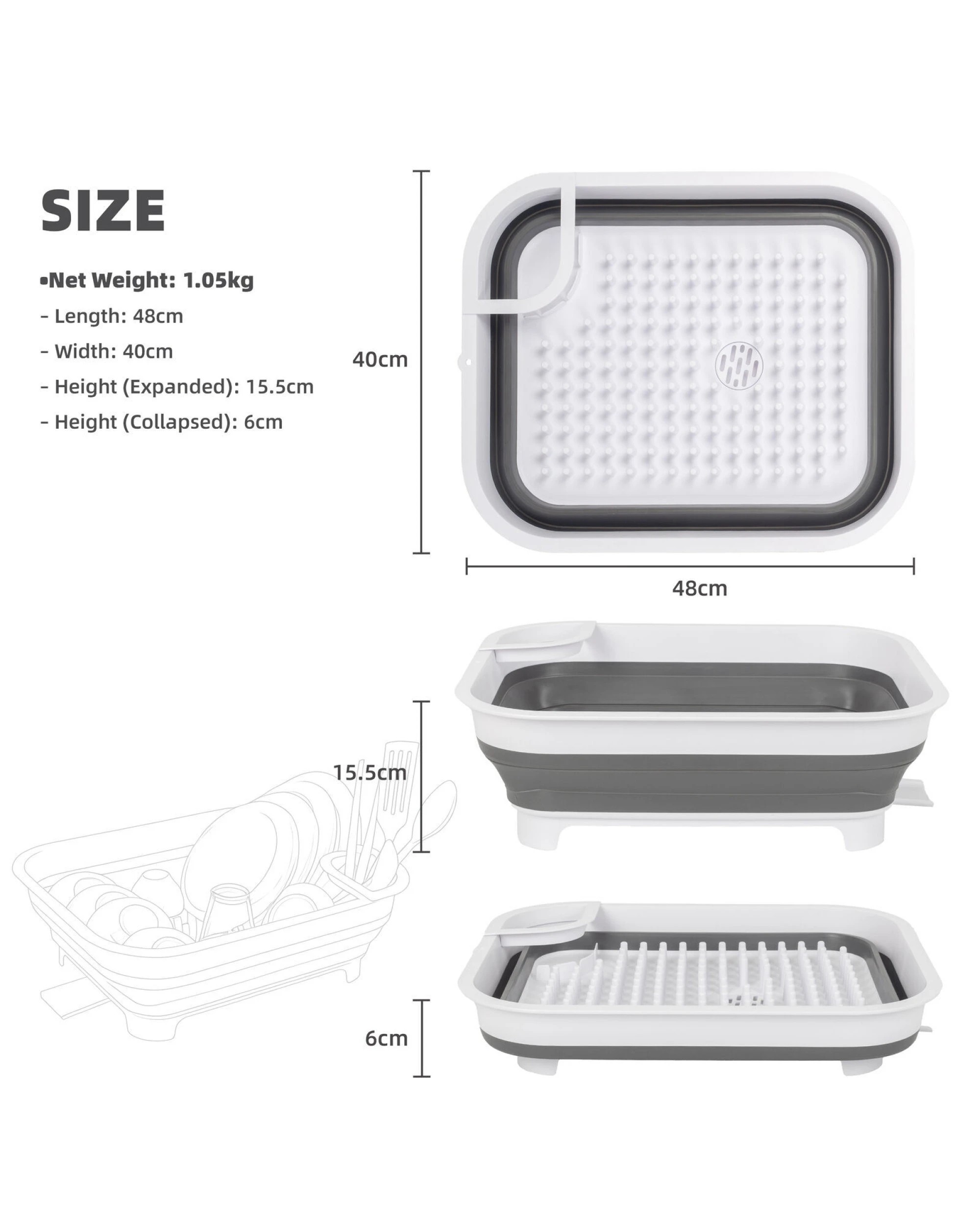 4 Hacienda Collapsible Dish Rack with Utensil Section Space-Saving Drying Rack for Compact Kitchens & Camping, 4 of 9