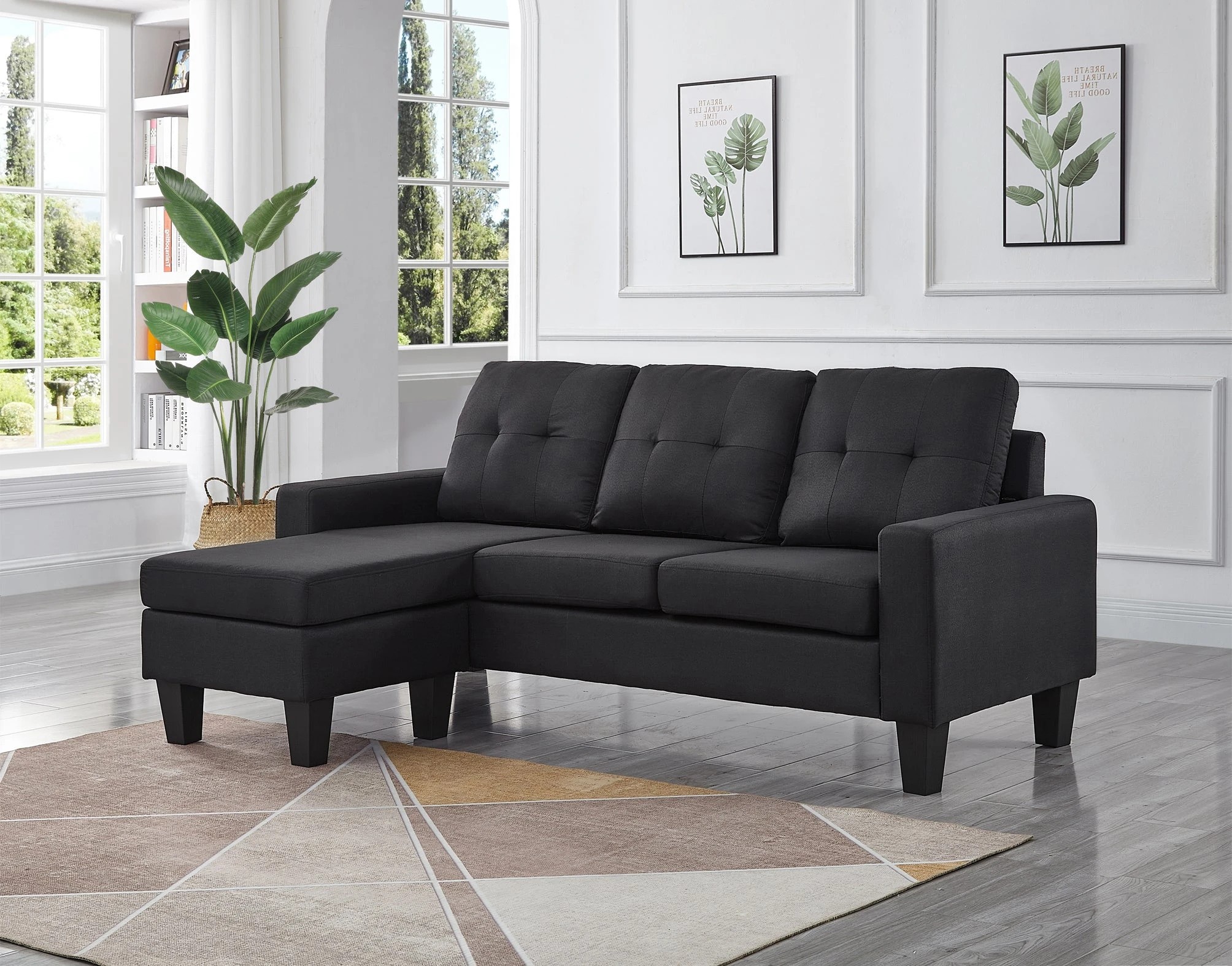 2 Foret 3 Seater Sofa Modular Corner Lounge Couch Modern Ottoman Fabric Black, 2 of 9