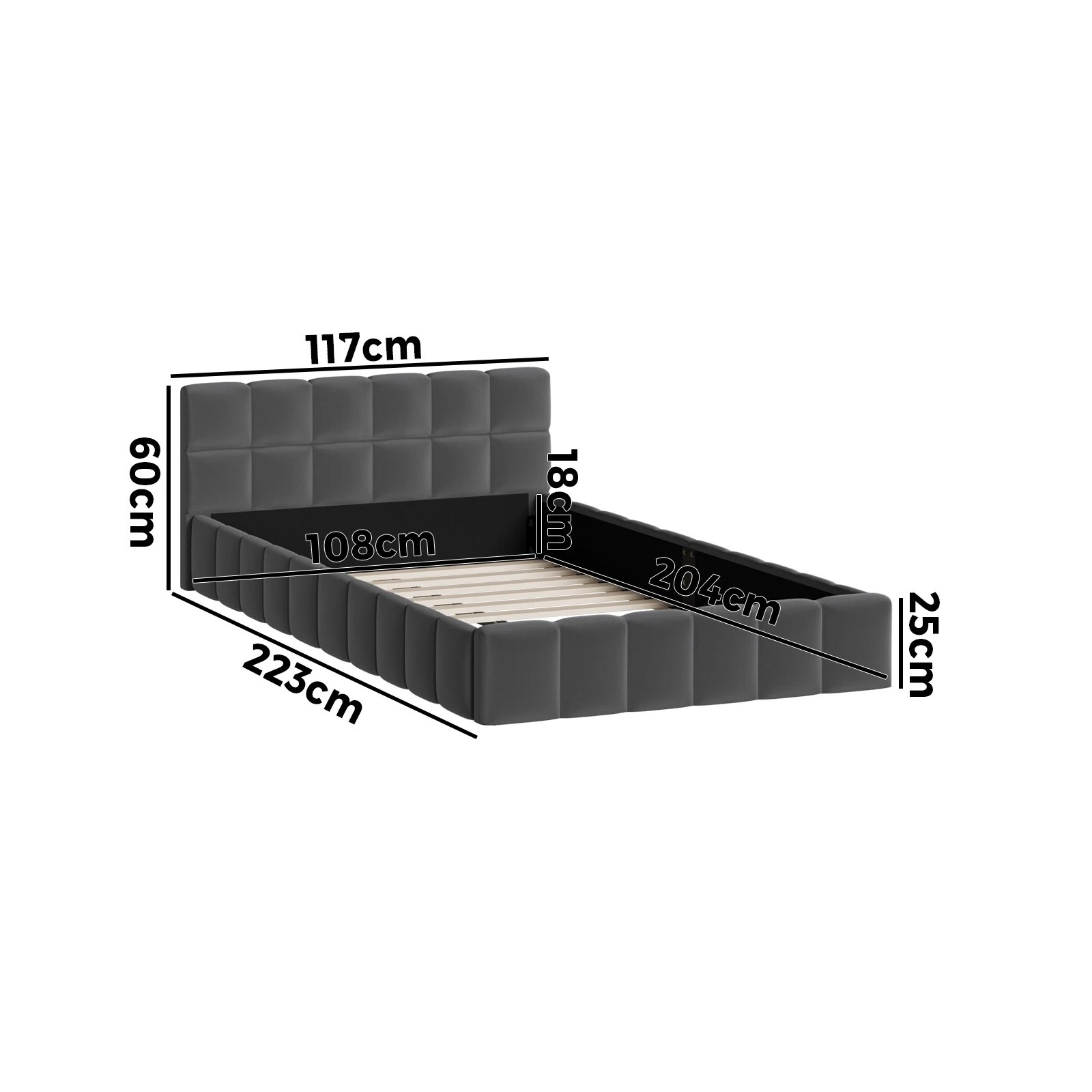 2 Oikiture Bed Frame King Single Size Tufted Headboard Velvet - Grey, 2 of 7