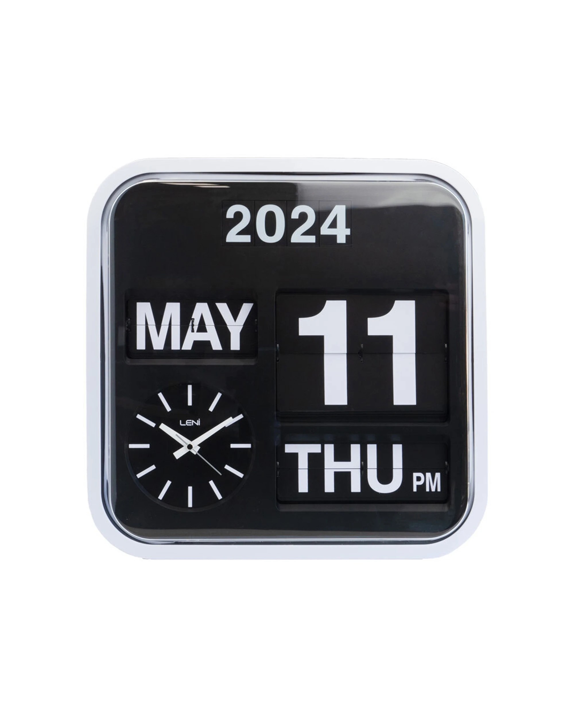 1 LENI Bankers Wall Clock With Calendar 43cm Silent Analog Movement ABS Frame - Black, 1 of 3
