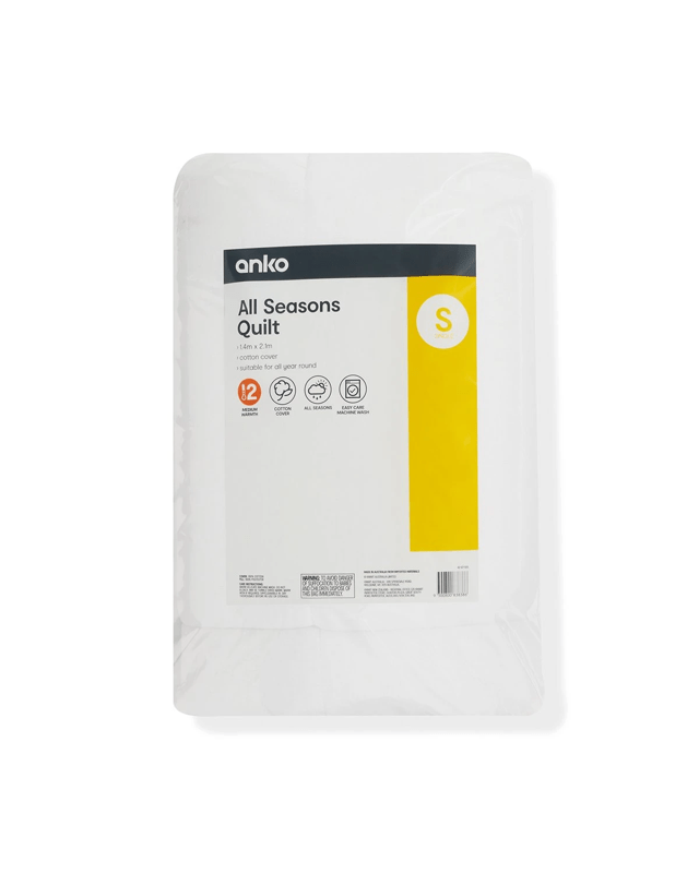 Medium Warmth All Seasons Quilt - Single Bed, W