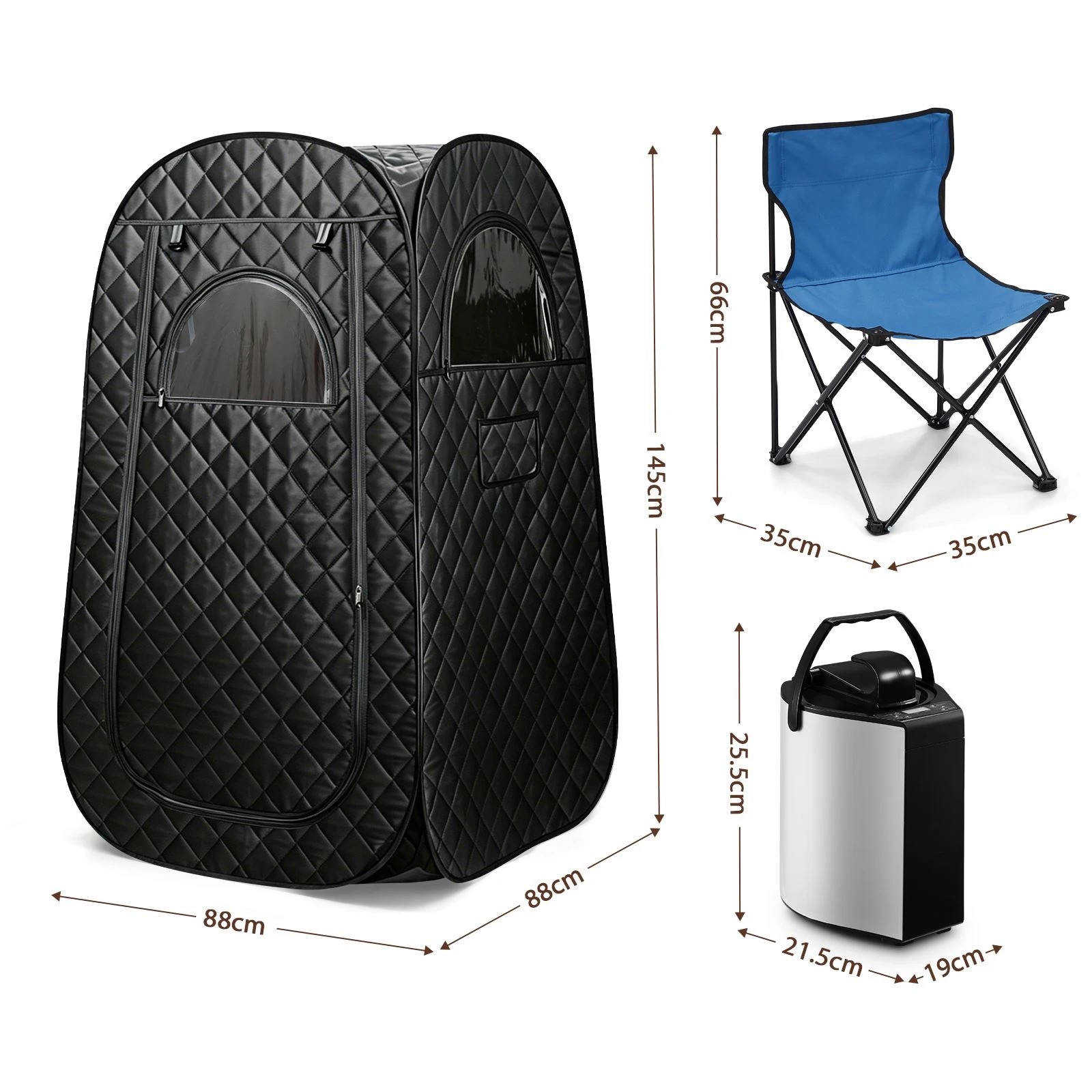 3 Maxkon Portable Steam Sauna Tent Full Body Home Spa Box with 3L Steamer Remote Control & Foldable Chair, 3 of 7