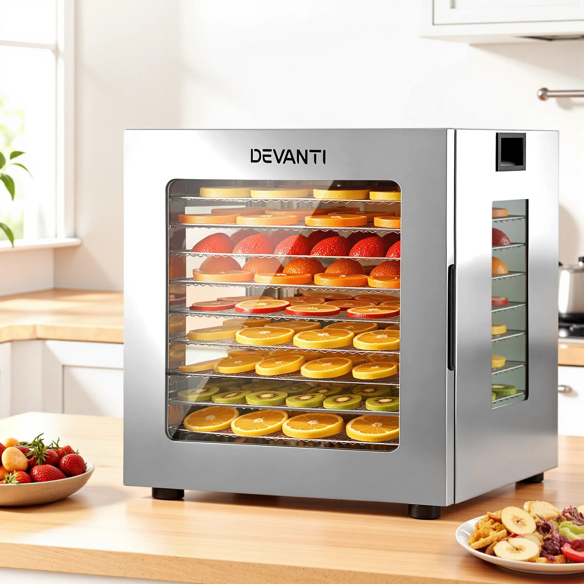 6 Devanti 10 Trays Food Dehydrator Stainless Steel Visible Glass Door - Silver, 6 of 6