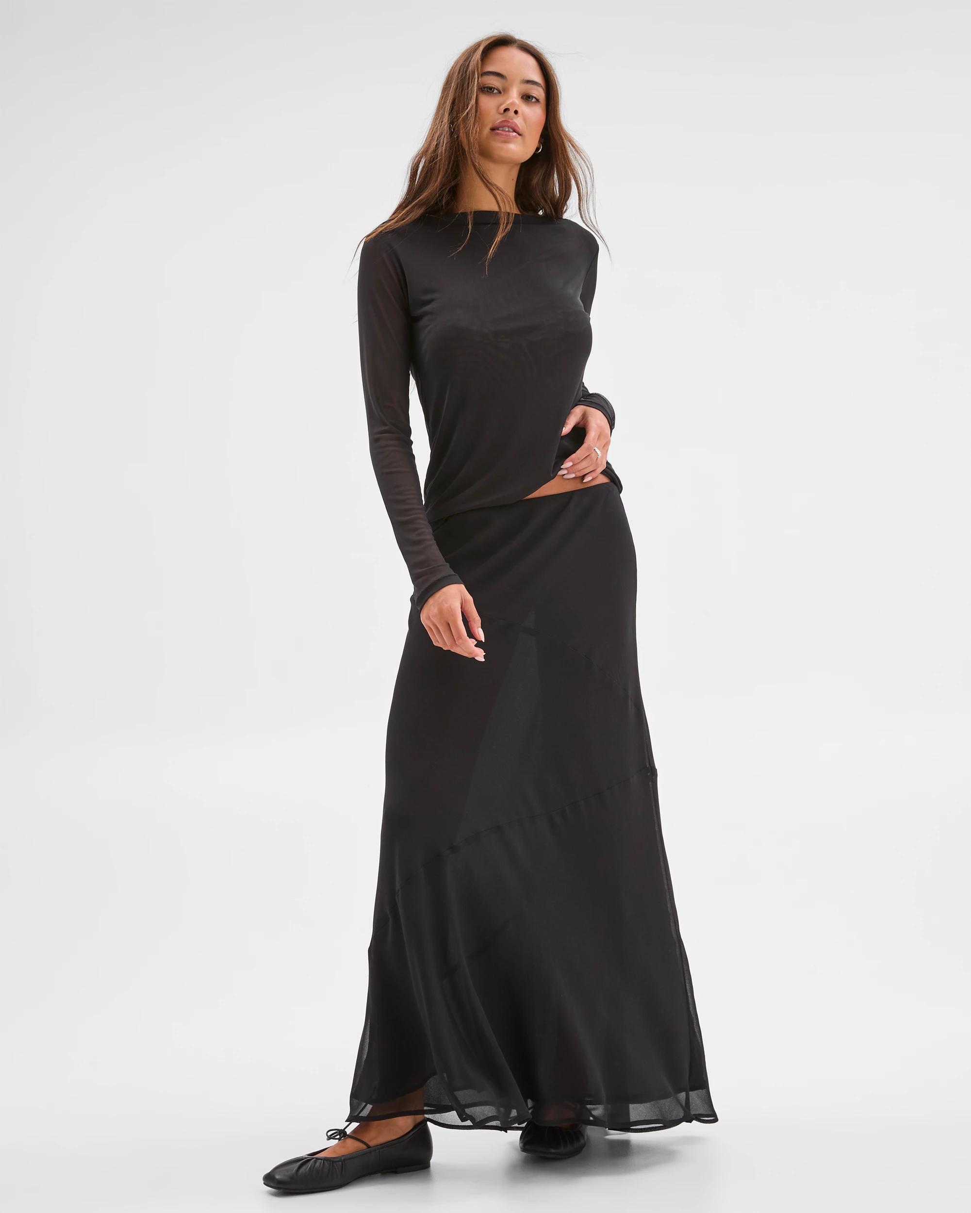 2 Lily Loves Georgette Maxi Skirt BLACK, 2 of 7
