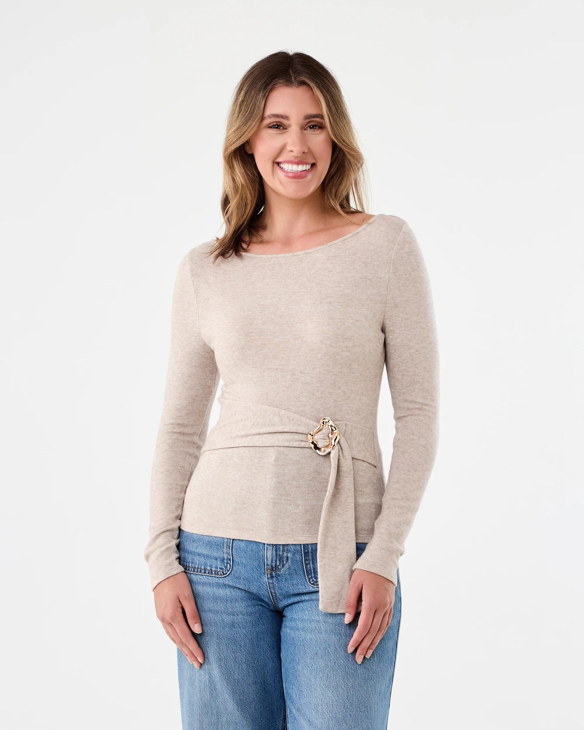 1 Long Sleeve Buckle Detail Top Loml Marle, 1 of 6