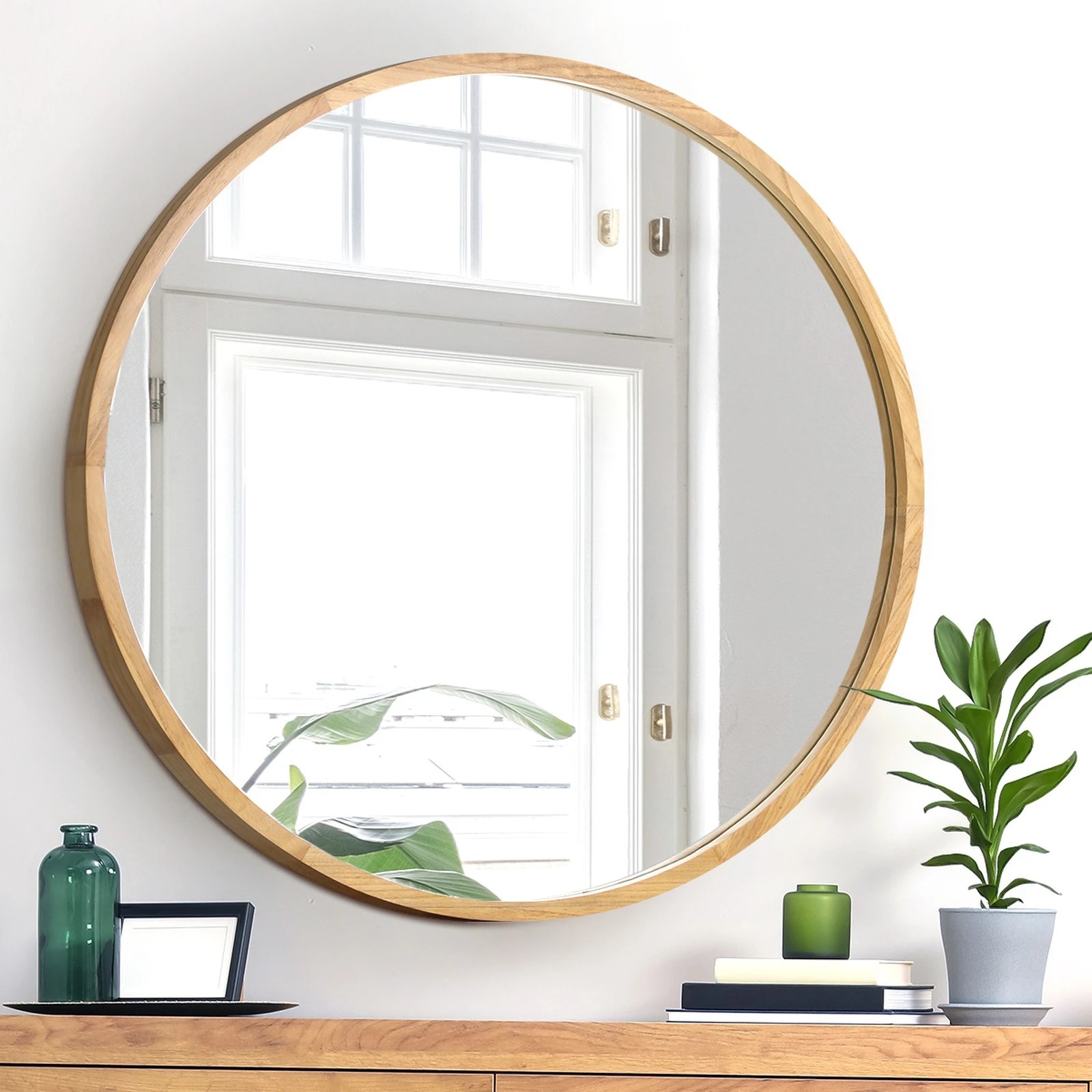 4 Oikiture Wall Mirrors Round Large Makeup Mirror Vanity Home Decor 90cm - Natural, 4 of 9