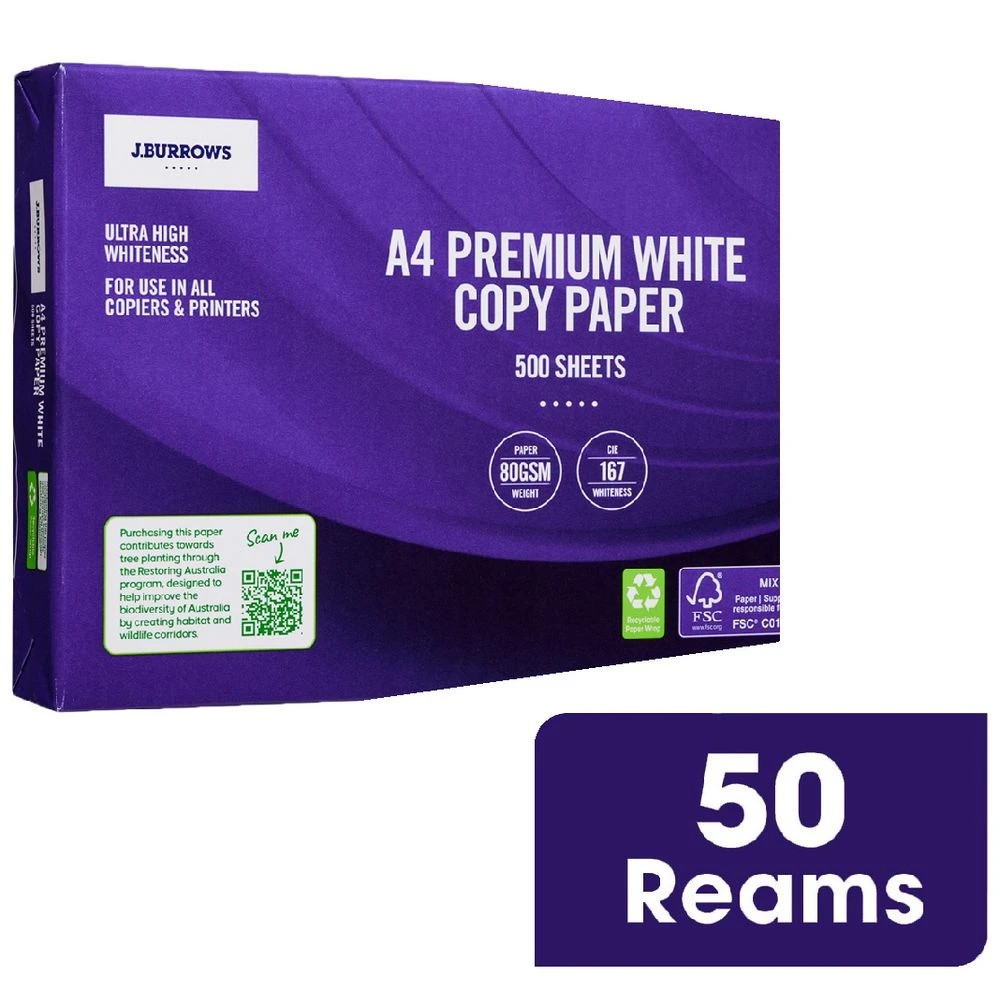 1 J.Burrows 80gsm Premium A4 Copy Paper 50 Ream Half Pallet, 1 of 3