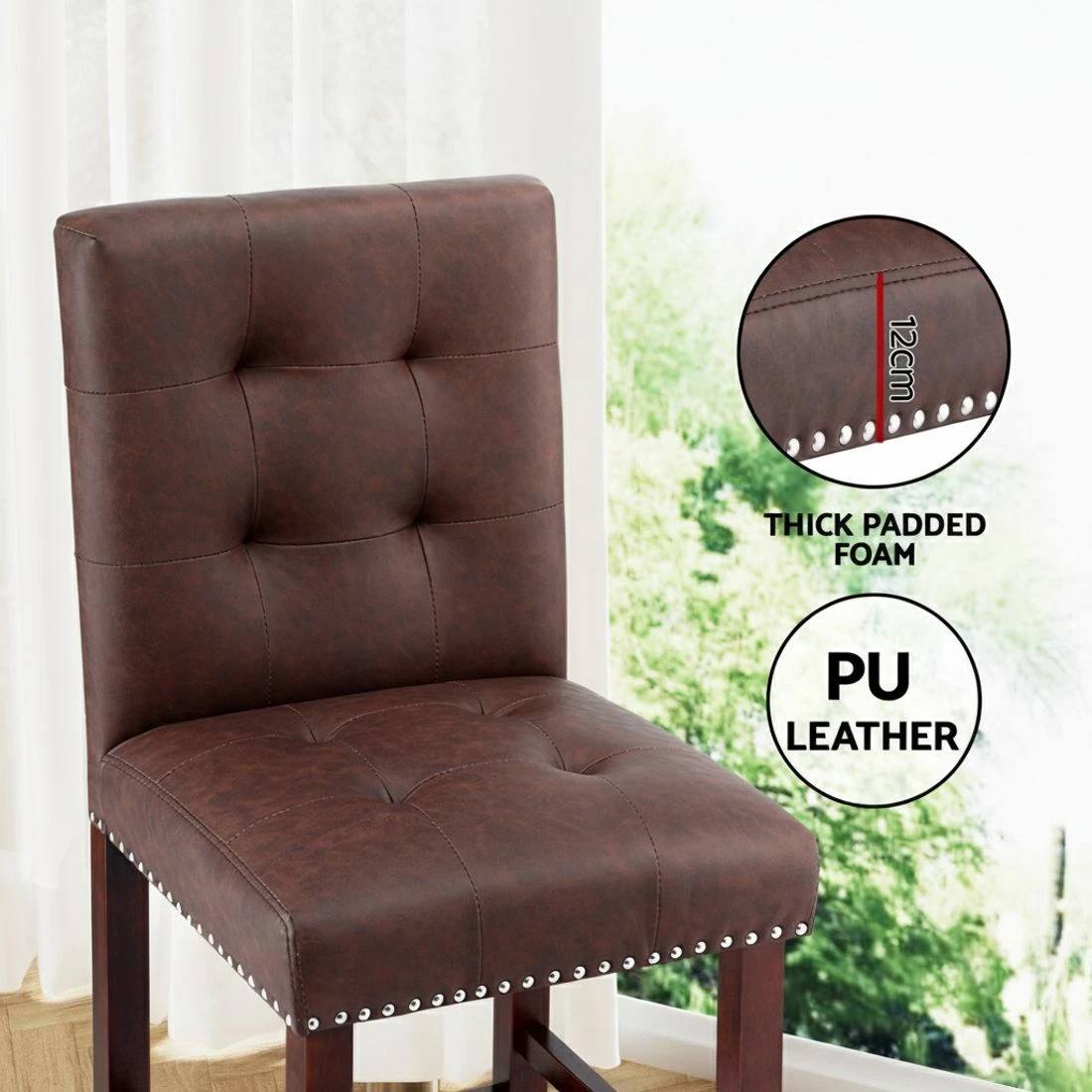 5 Artiss 4x Bar Stools Kitchen Dining Chairs Counter PU Leather Wooden Ada - Brown, 5 of 6