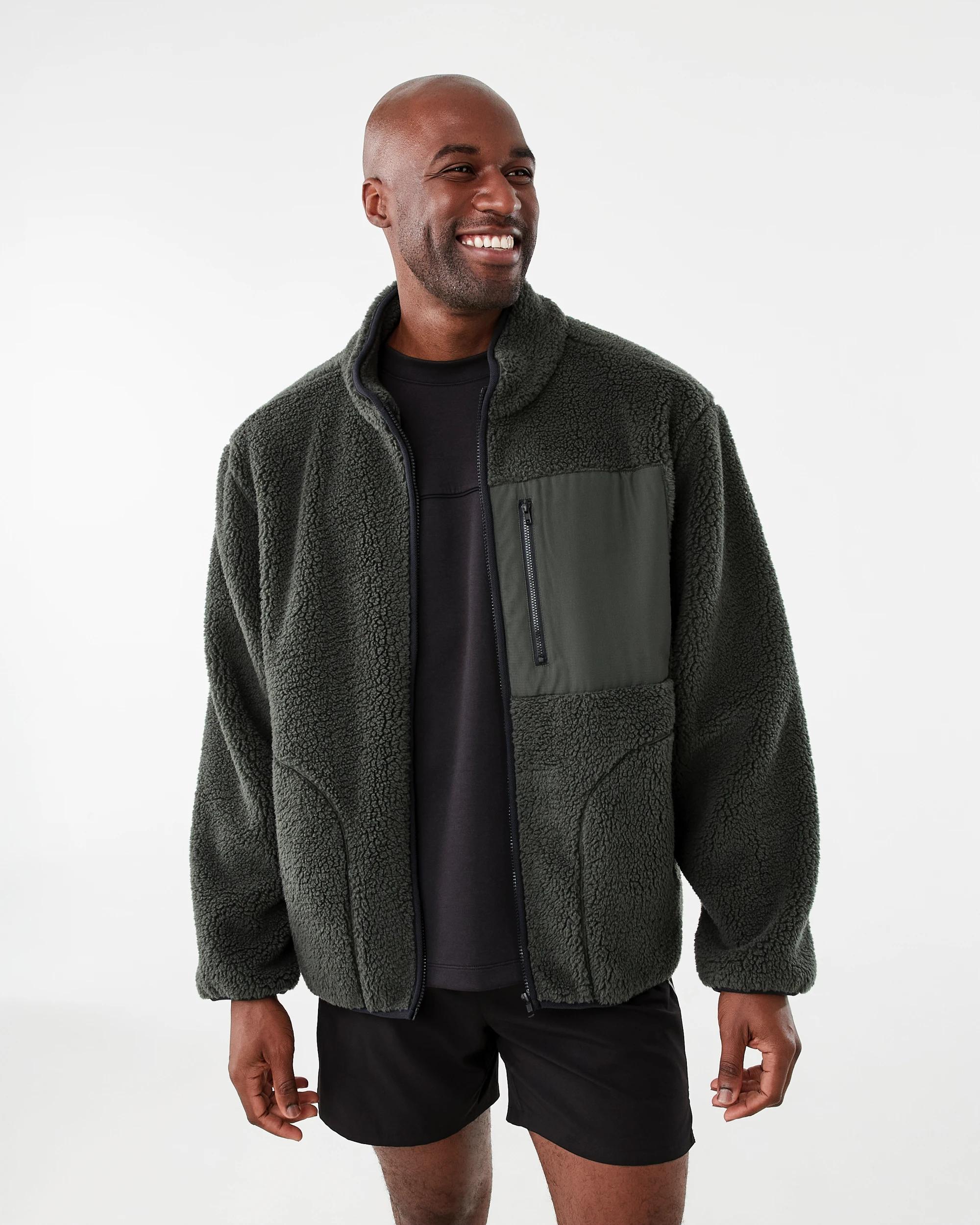 1 Active Mens Outdoor Oversized Sherpa Jacket Deepst Grn, 1 of 7