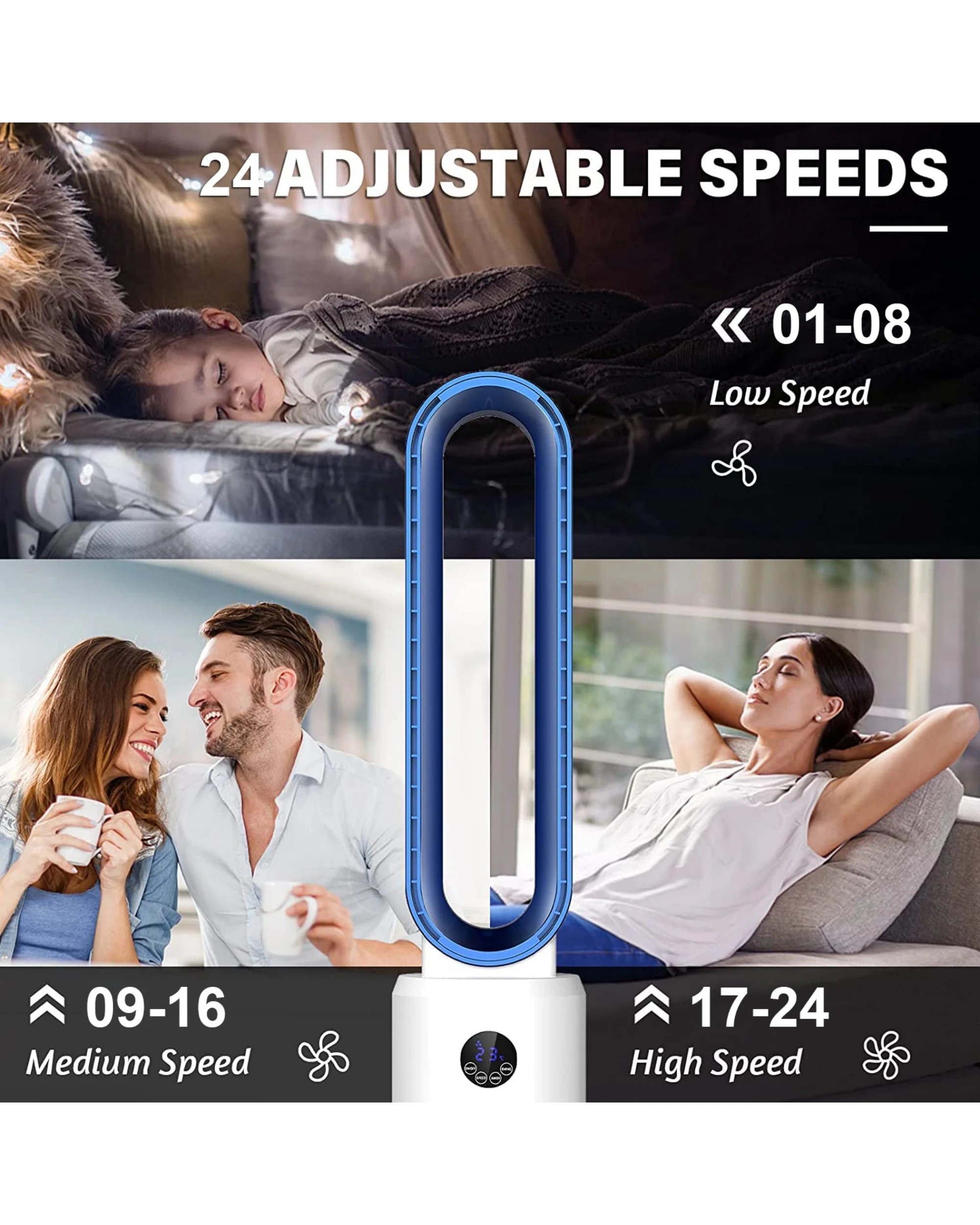 2 Advwin Bladeless Tower Fan 2 in 1 Cooling Airflow Purifying Fan with 24 Speeds 12H Timer  Remote for Home Office Use, 2 of 6