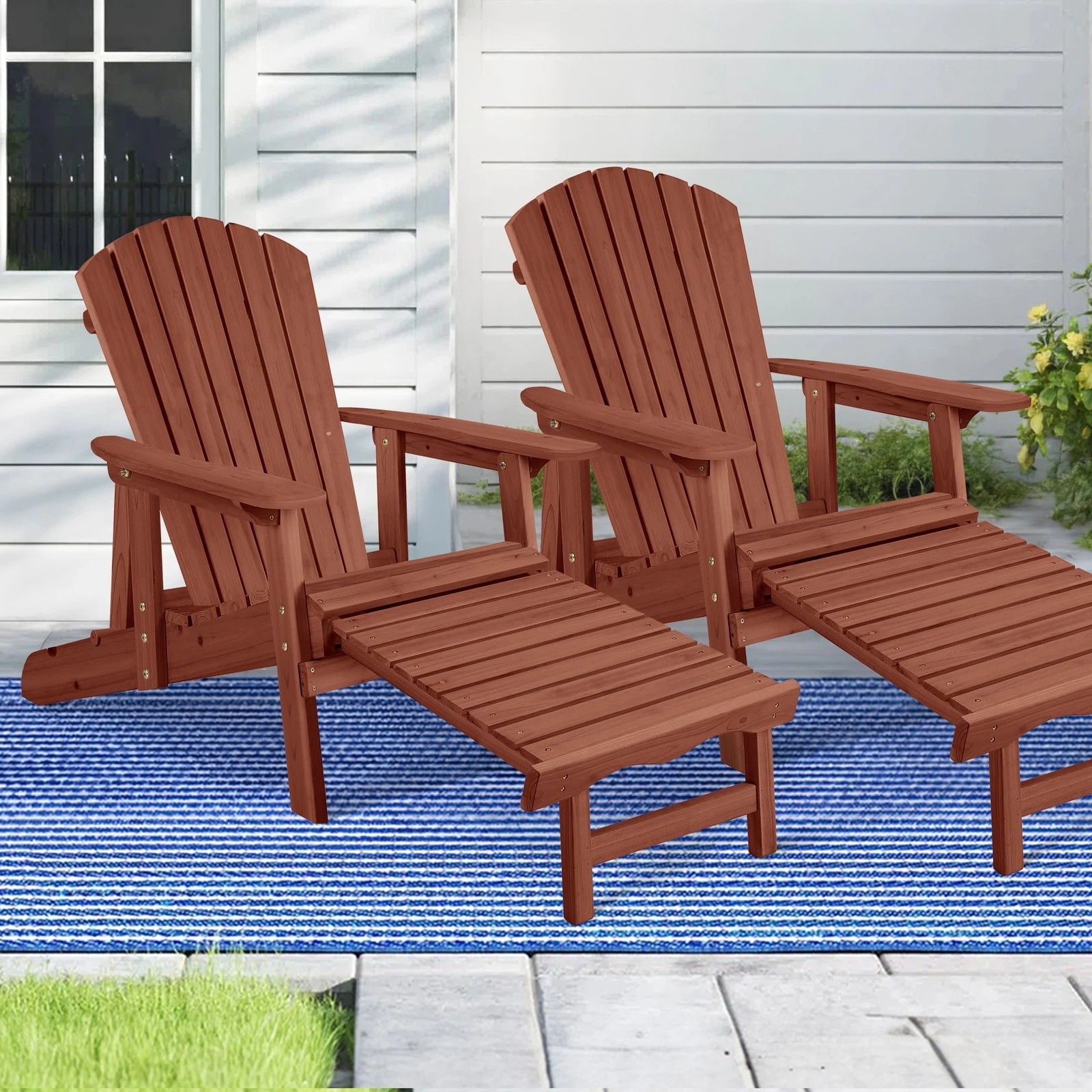 3 Alfordson 2x Outdoor Chairs Wooden Adirondack w/ Ottoman Patio Beach Garden - Brown, 3 of 10