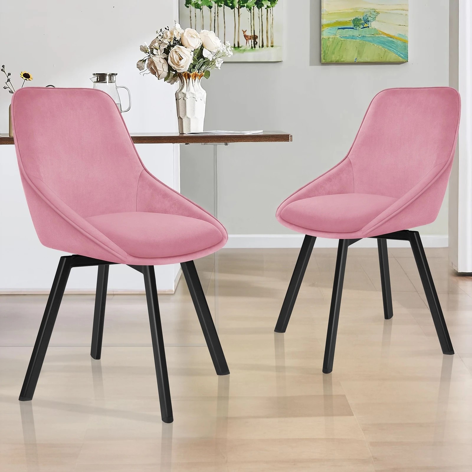 2 Alfordson 2x Dining Chairs Accent Kitchen Swivel Lounge Padded Seat Velvet - Pink, 2 of 10