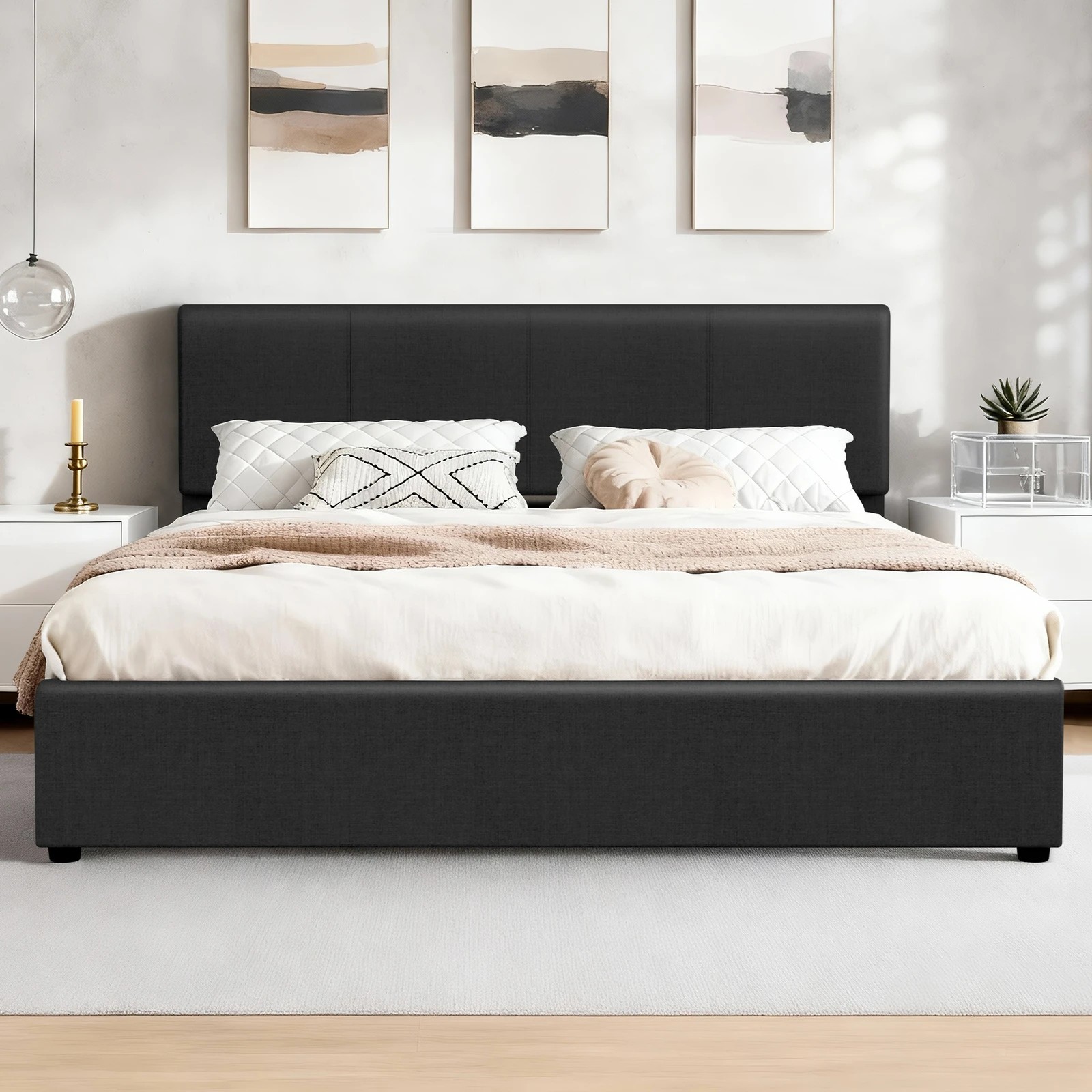 3 Alfordson Bed Frame Queen Gas Lift Storage Adjustable Headboard Luria - Charcoal, 3 of 9
