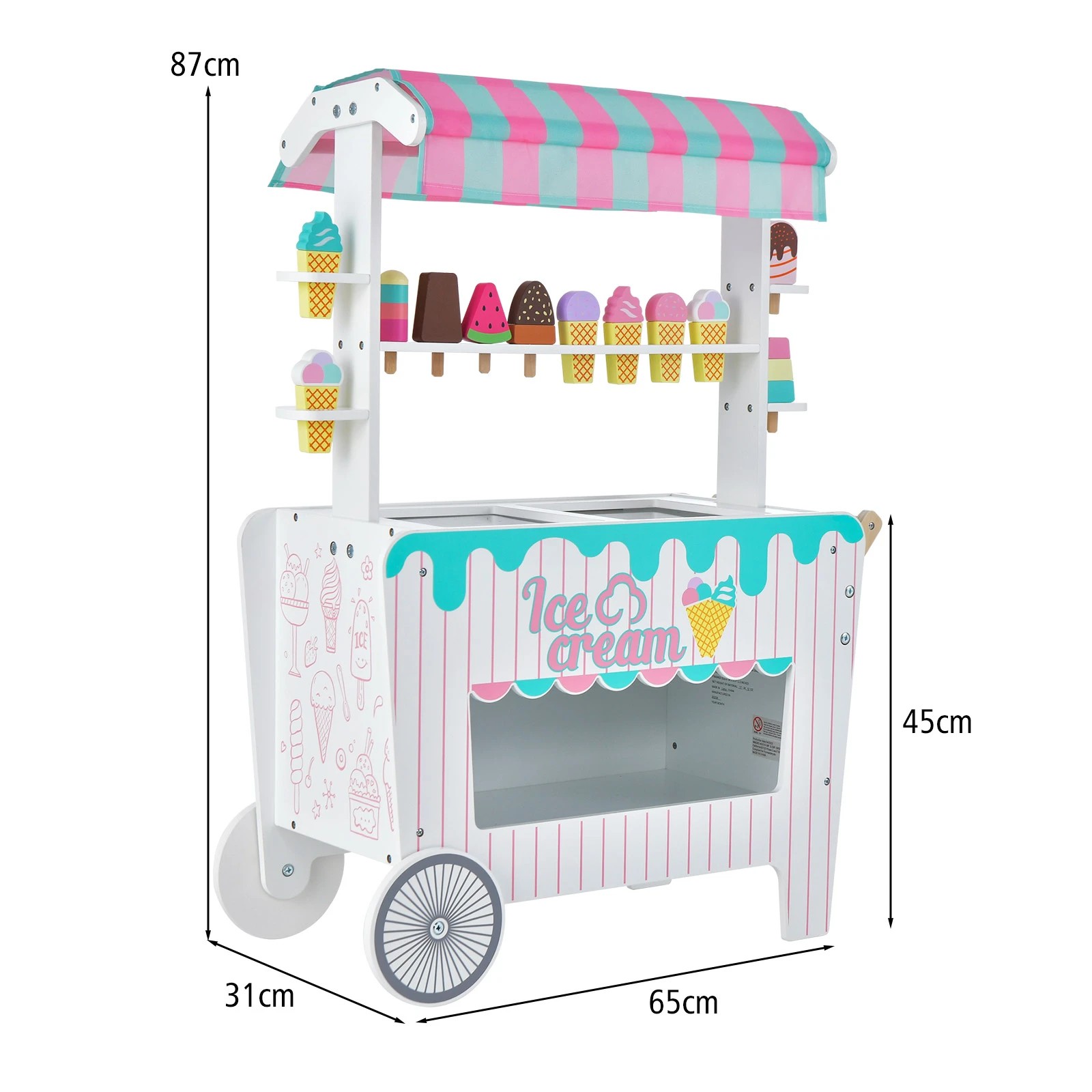 2 Costway Ice Cream Cart Pretend Play Dessert Shop, 2 of 3