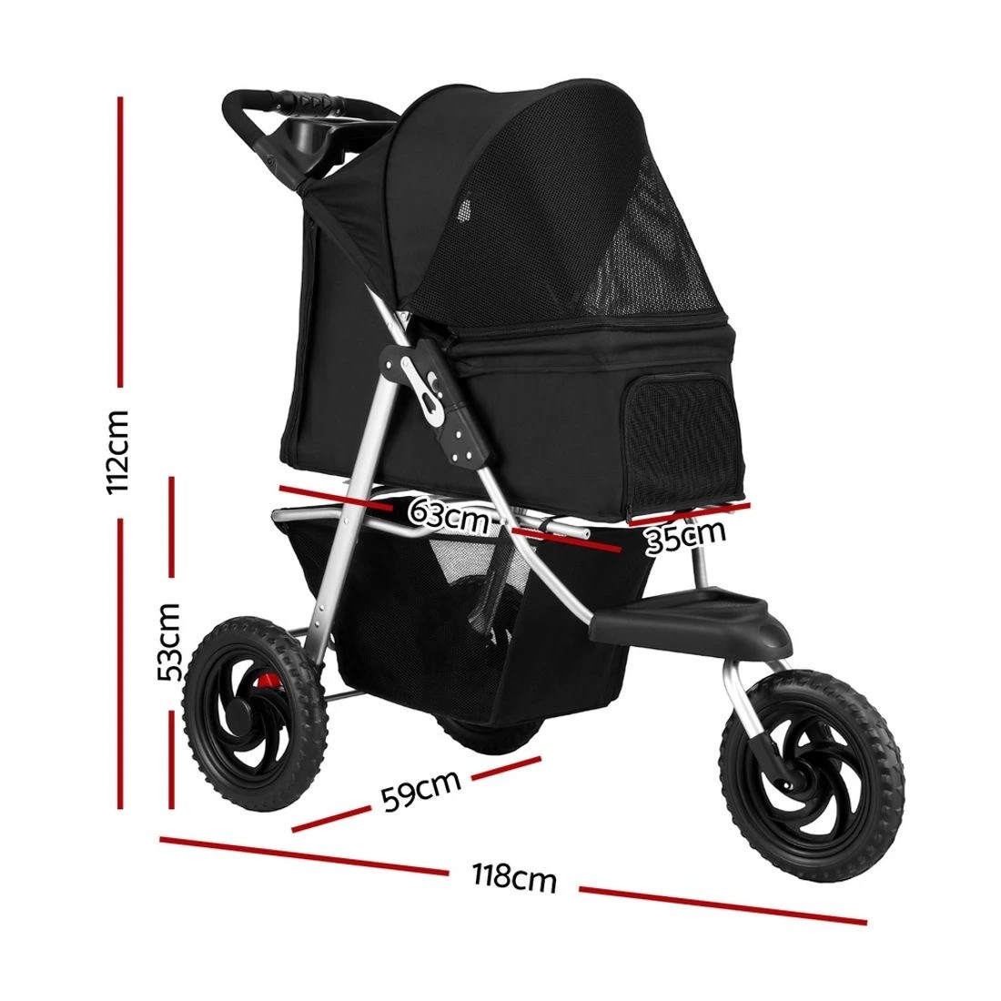 2 i.Pet Pet Stroller Dog Pram Large Cat Carrier Travel 3 Wheels Foldable Pushchair - Black, 2 of 7