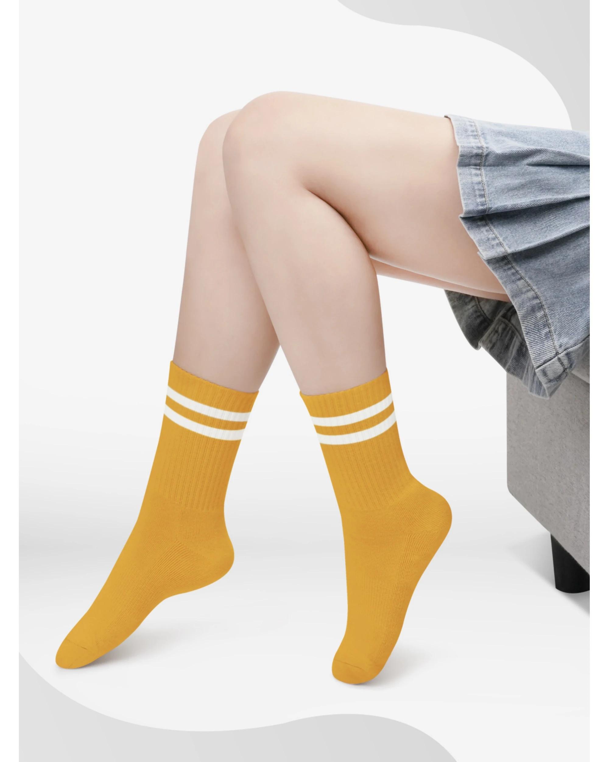4 Advwin Medium Brown Crew Socks for Sports and Daily Wear Yellow, 4 of 5