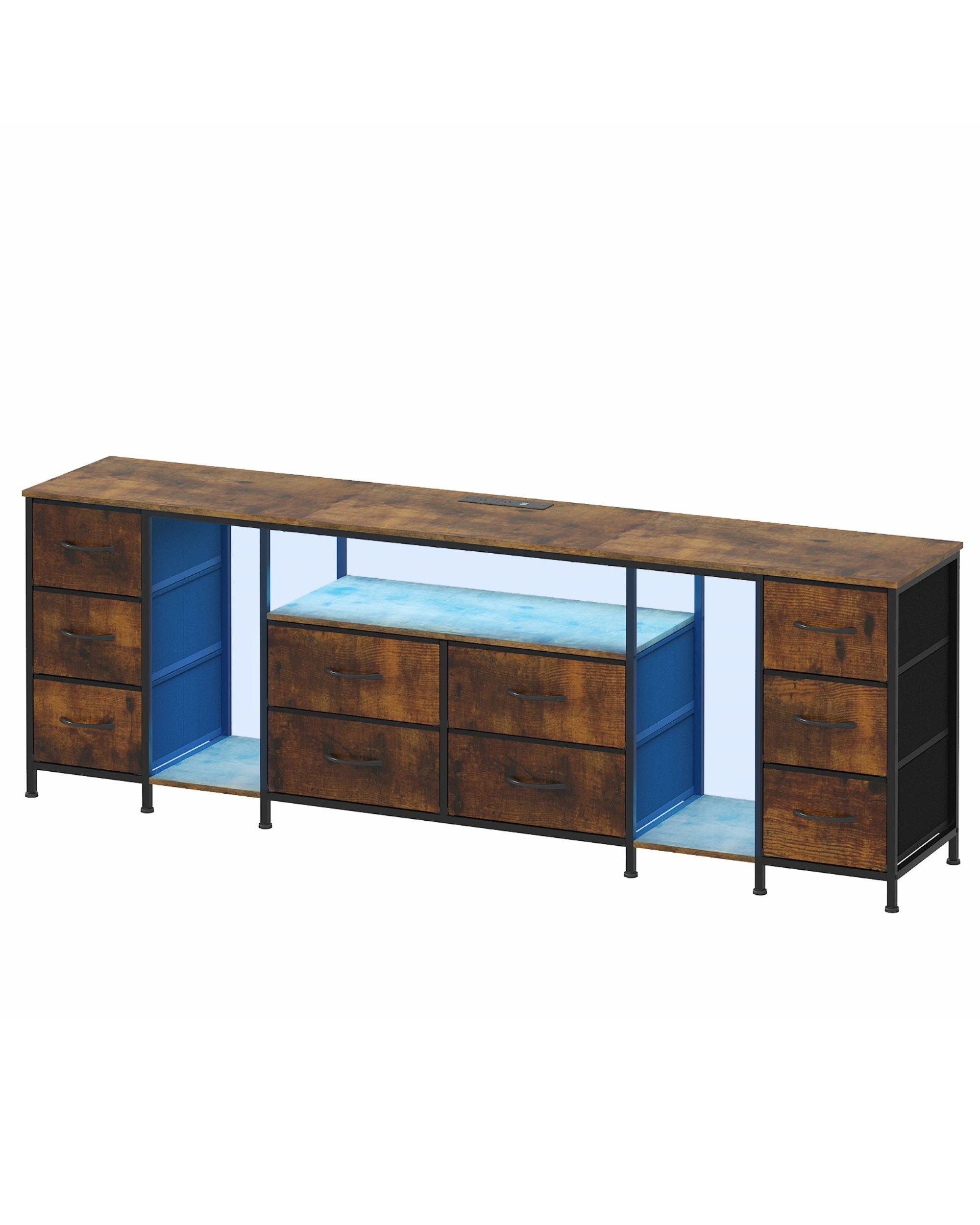 1 Advwin 180cm TV Cabinet LED Entertainment Unit Stand w/ Power Outlet & Drawer Media Console Table Walnut, 1 of 8