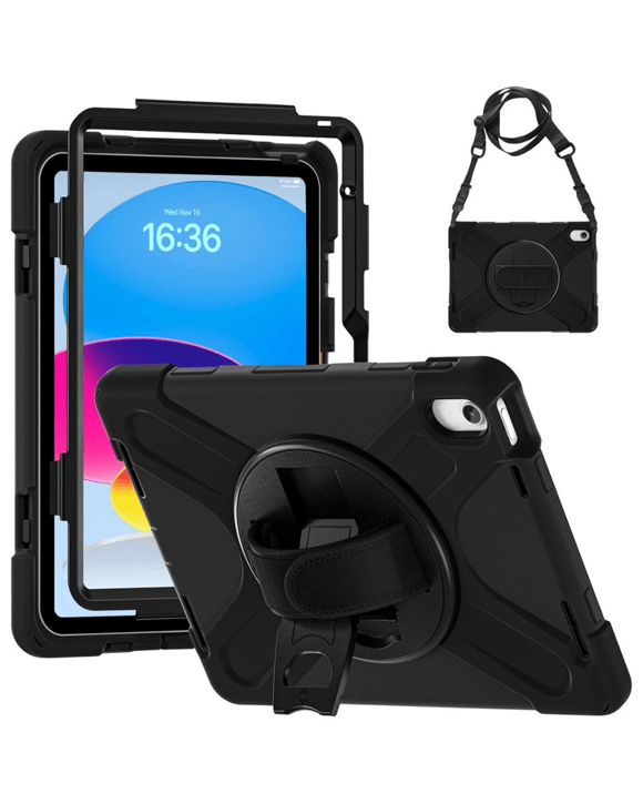 J.Burrows Rugged Case iPad A16/10th Gen 10.9" Black w strap