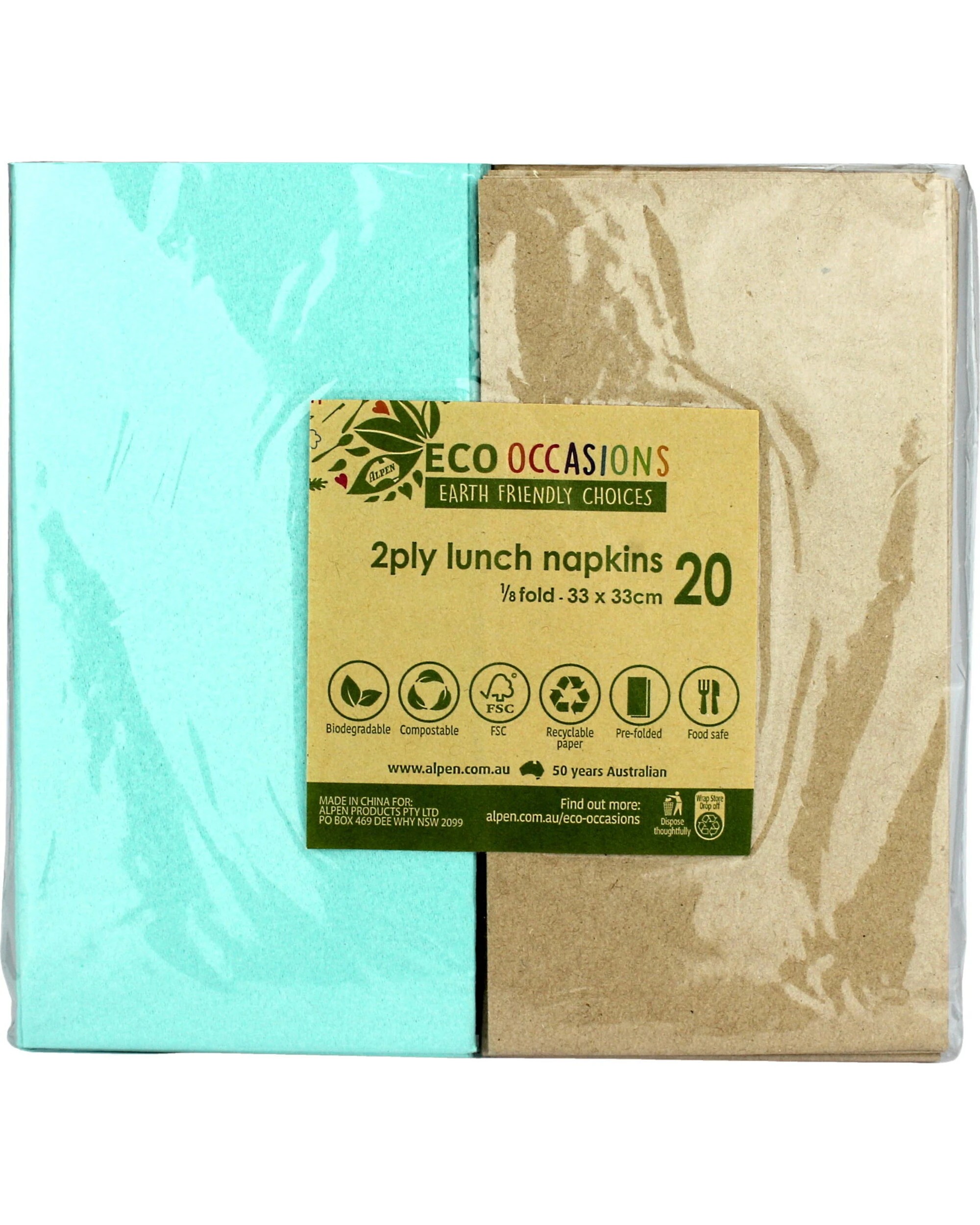2 Alpen Mint and Eco Brown Napkins Serviettes 1 8 GT Fold Pack of 20 - Green, 2 of 2