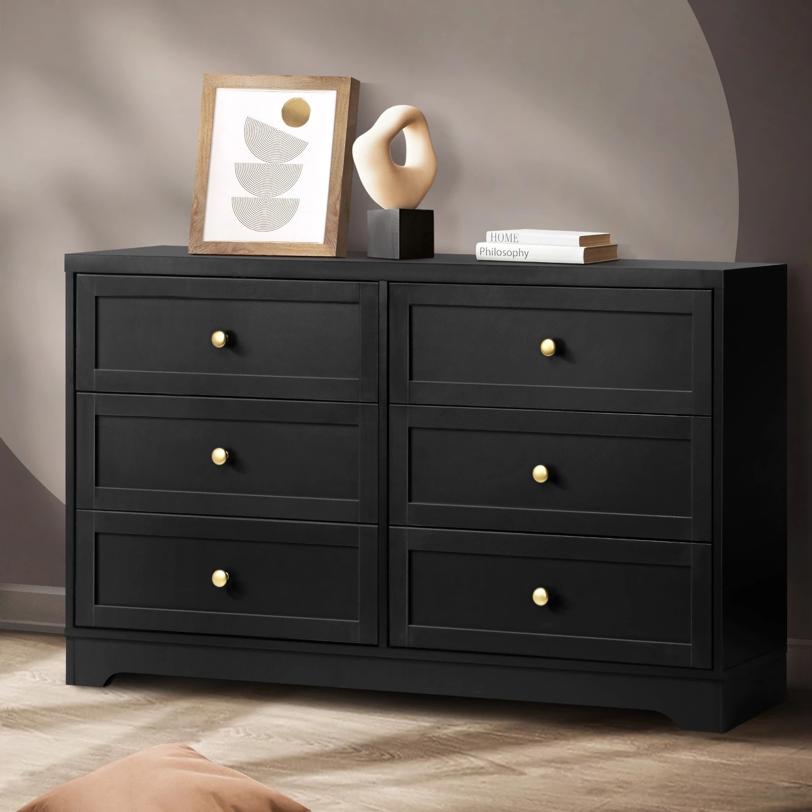 2 Oikiture 6 Chest of Drawers Lowboy Dresser Table Storage Cabinet - Black, 2 of 9