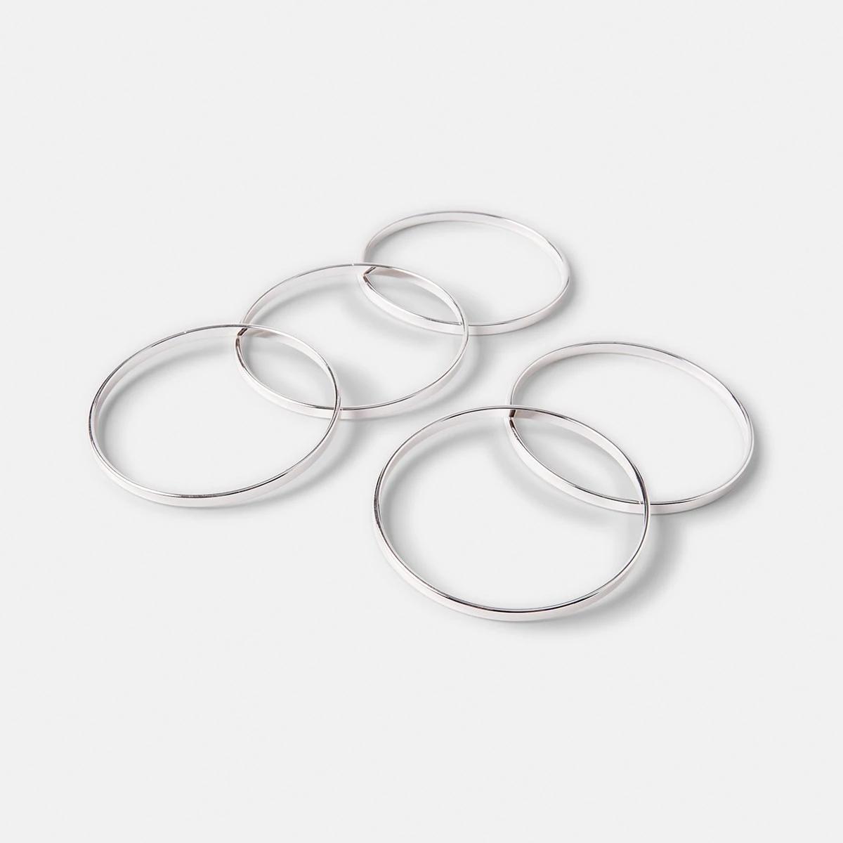 2 5 Pack Thin Bangles Silver, 2 of 4