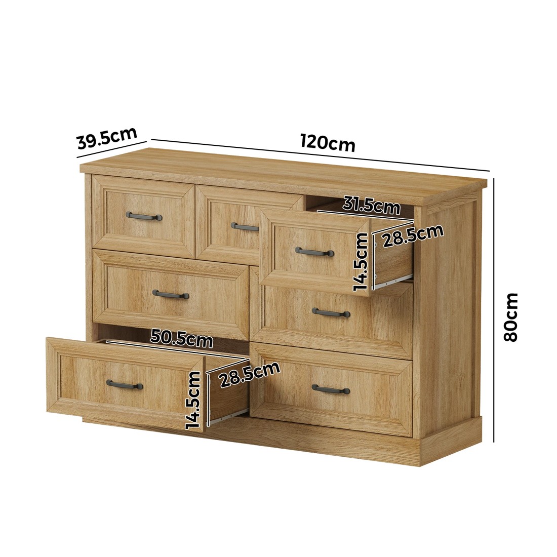 2 Oikiture 7 Chest of Drawers Bedside Dresser Tallboy Storage Bedroom - Natural, 2 of 9