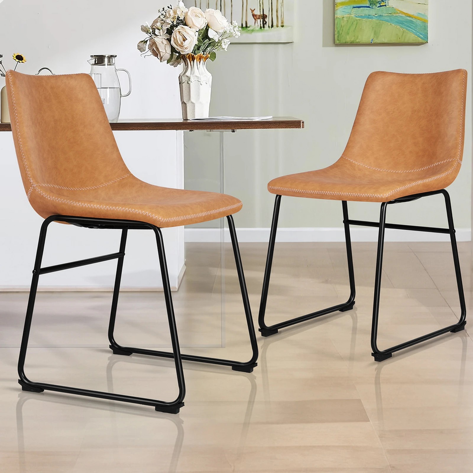 10 Alfordson 2x Dining Chairs Kitchen Lounge Cafe Seat Retro PU Leather - Brown, 10 of 10