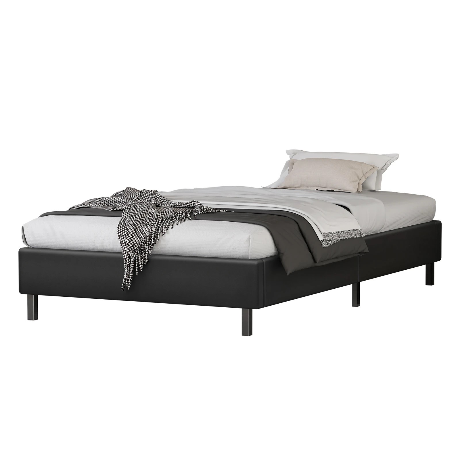 1 Alfordson Bed Frame Single Size Mattress Base Foundation Leather Basel - Black, 1 of 10