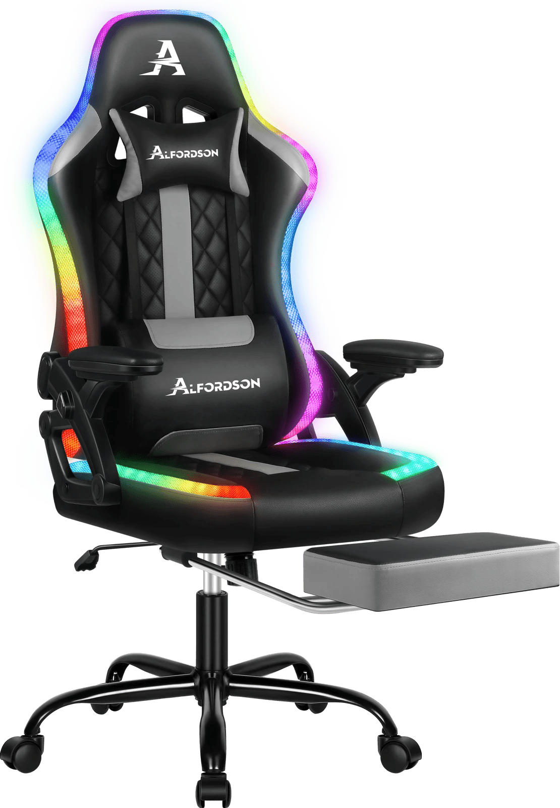 1 Alfordson Gaming Chair Office Massage 12 RGB LED Computer Leather - Grey, 1 of 10
