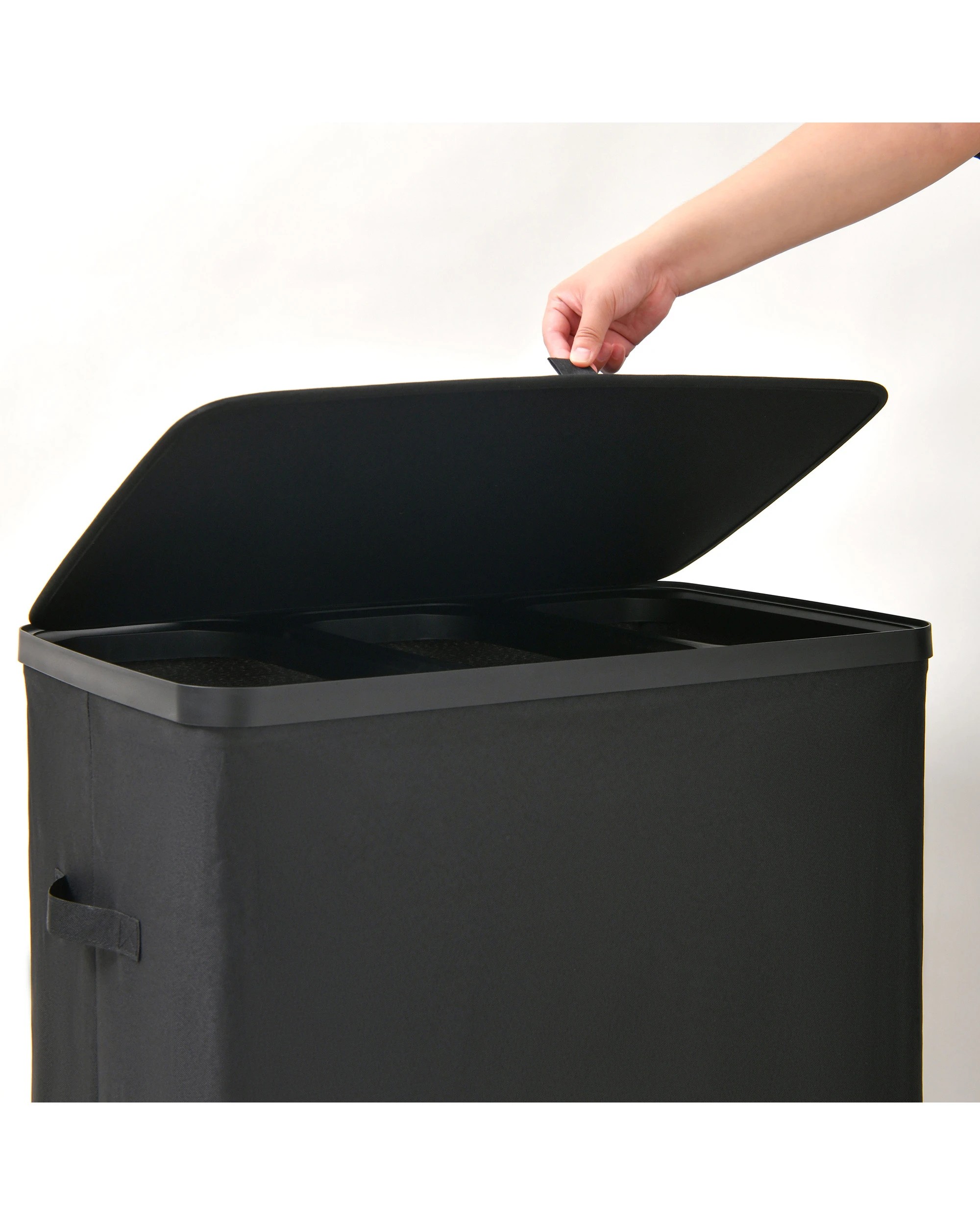 9 Sherwood Voyager 3-Section Laundry Hamper 120L Faux Linen 64x40x67cm - Black, 9 of 10