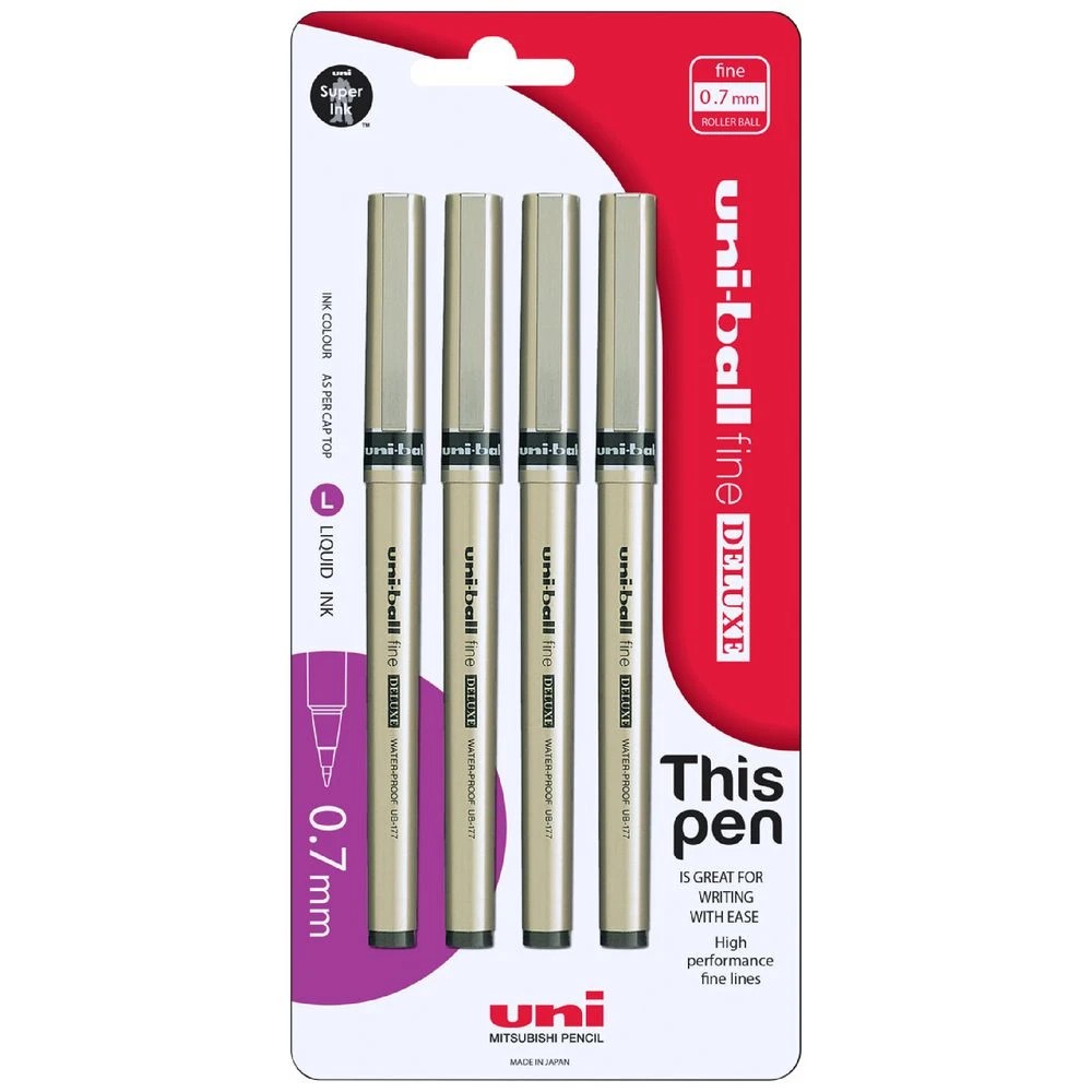 1 Uni-Ball Micro Deluxe Rollerball Pens Black 4 Pack, 1 of 2