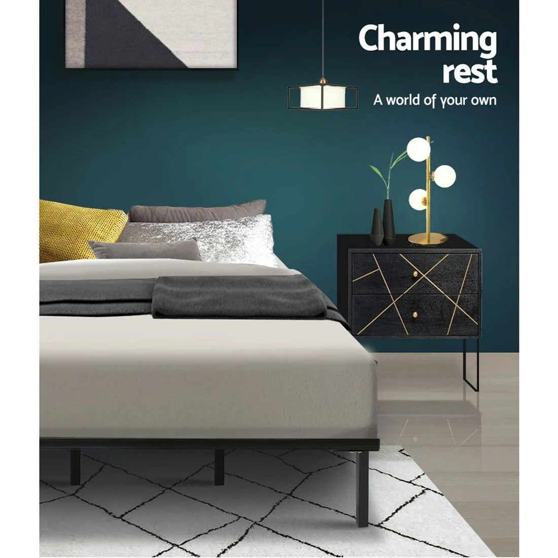 5 Artiss Bed Frame Queen Size Metal Frame TED - Black, 5 of 6