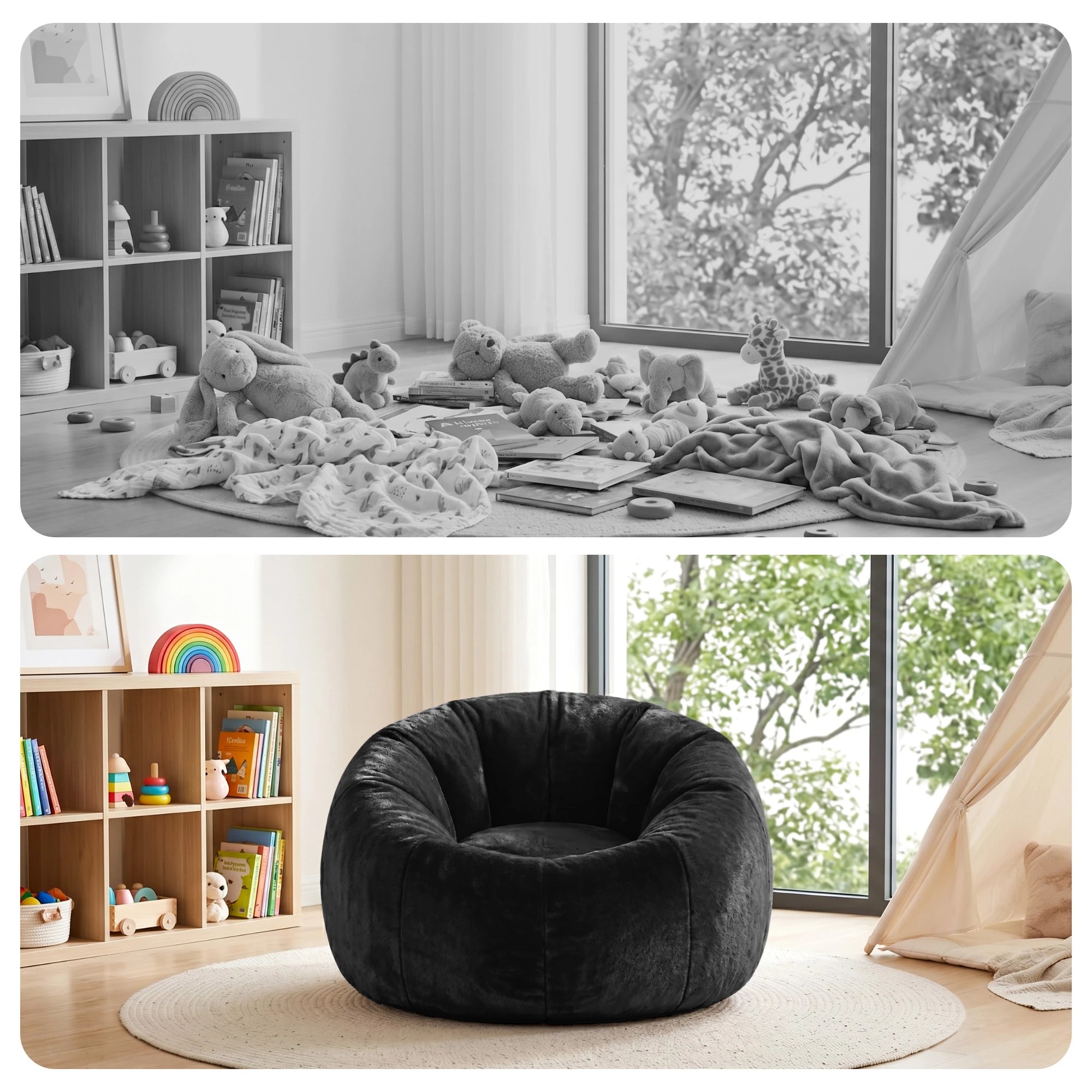 8 Artiss Bean Bag Chair Cover Faux Fur No Filler Washable Lazy Sofa Cover - Black, 8 of 9