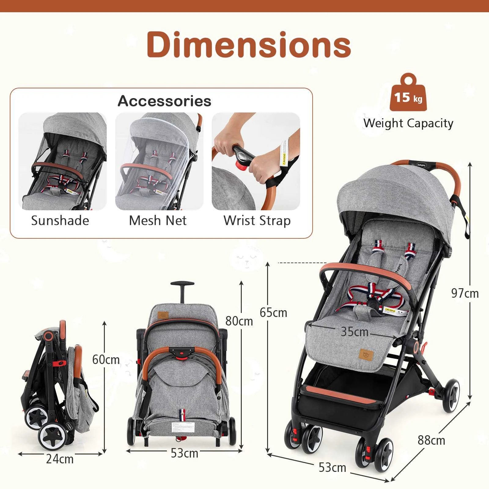 3 Costway Folding Baby Stroller Adjustable Pushchair Pram, 3 of 4